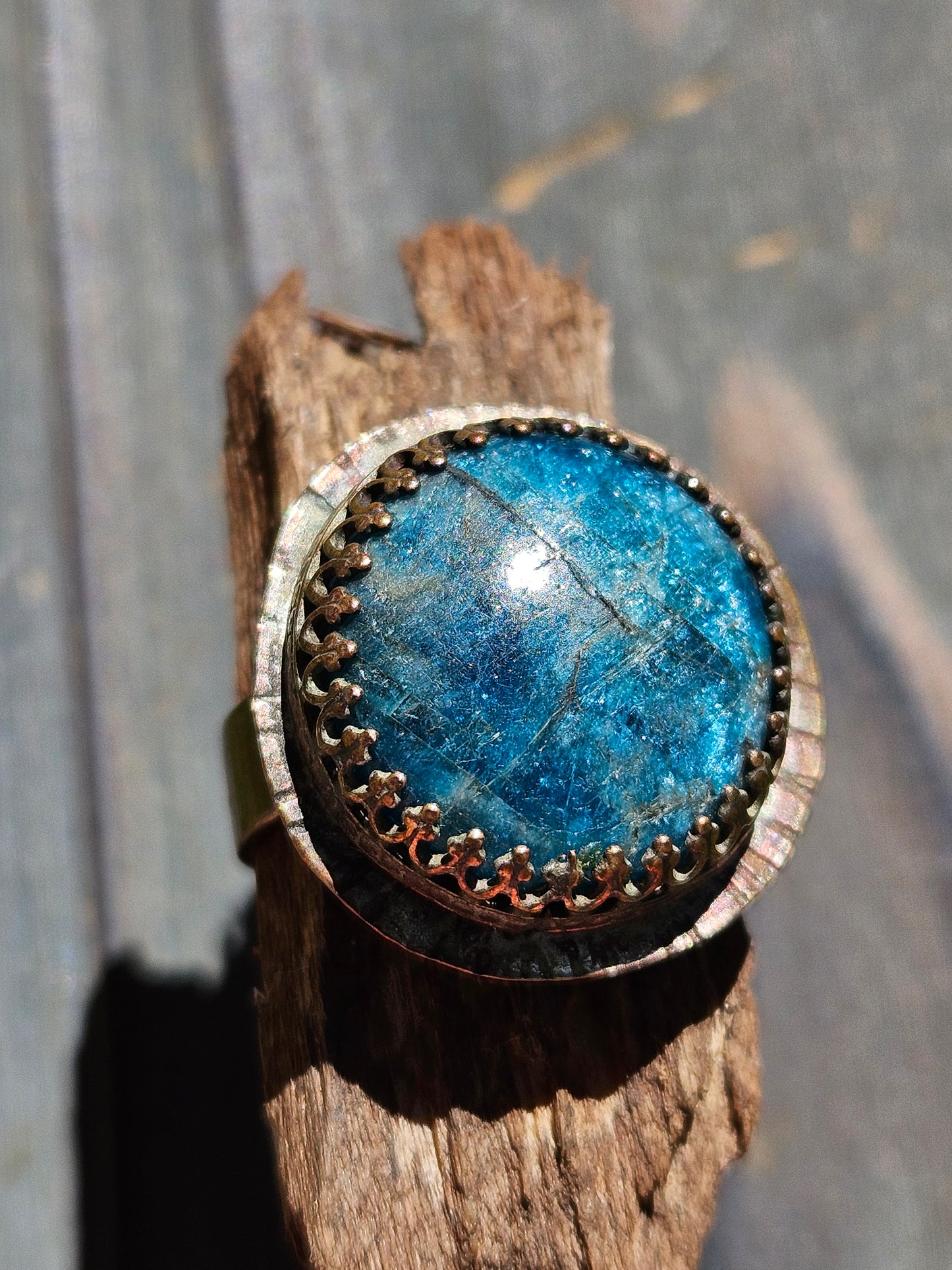 Apatite in Copper Ring, 8.5