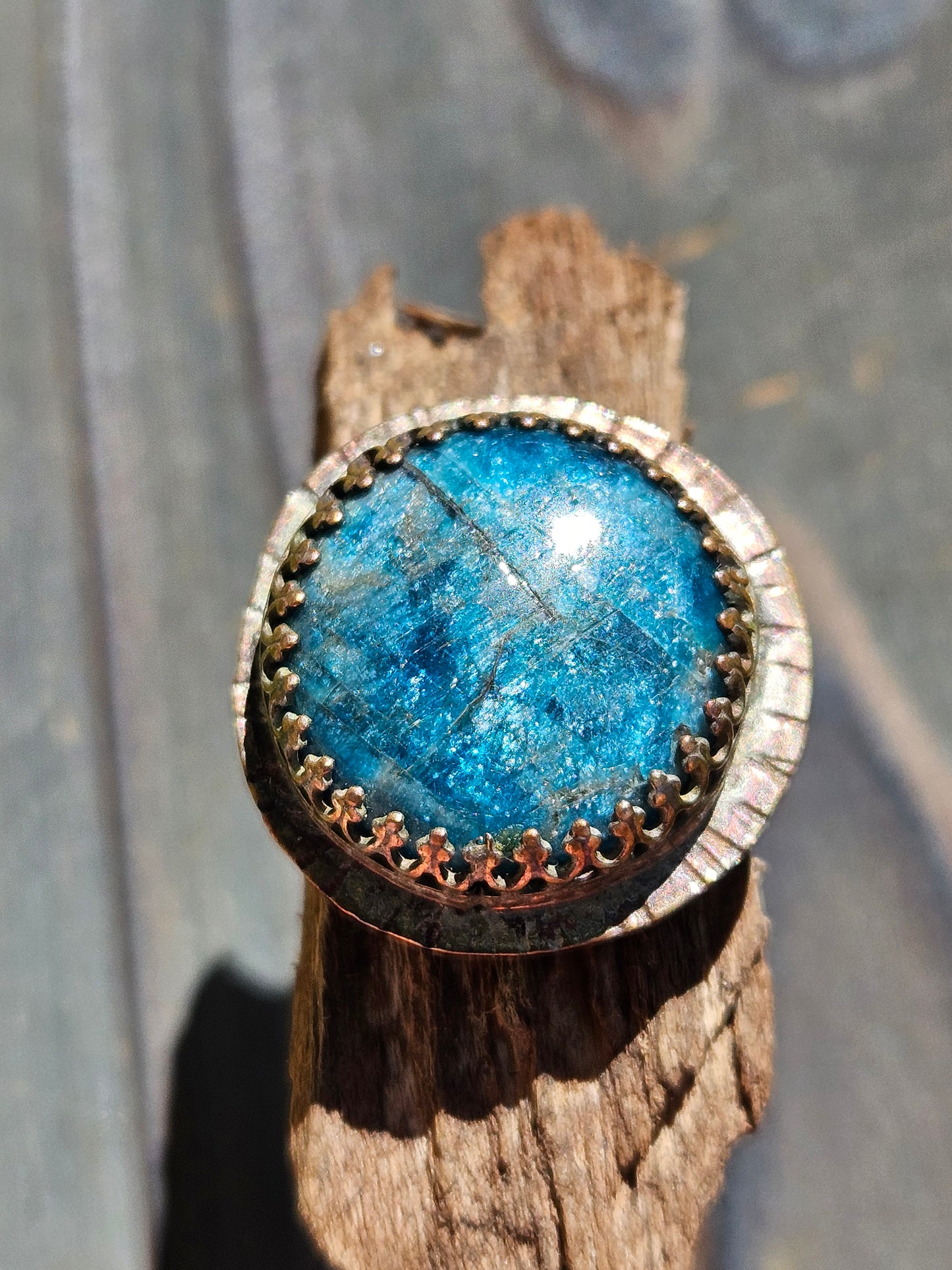 Apatite in Copper Ring, 8.5