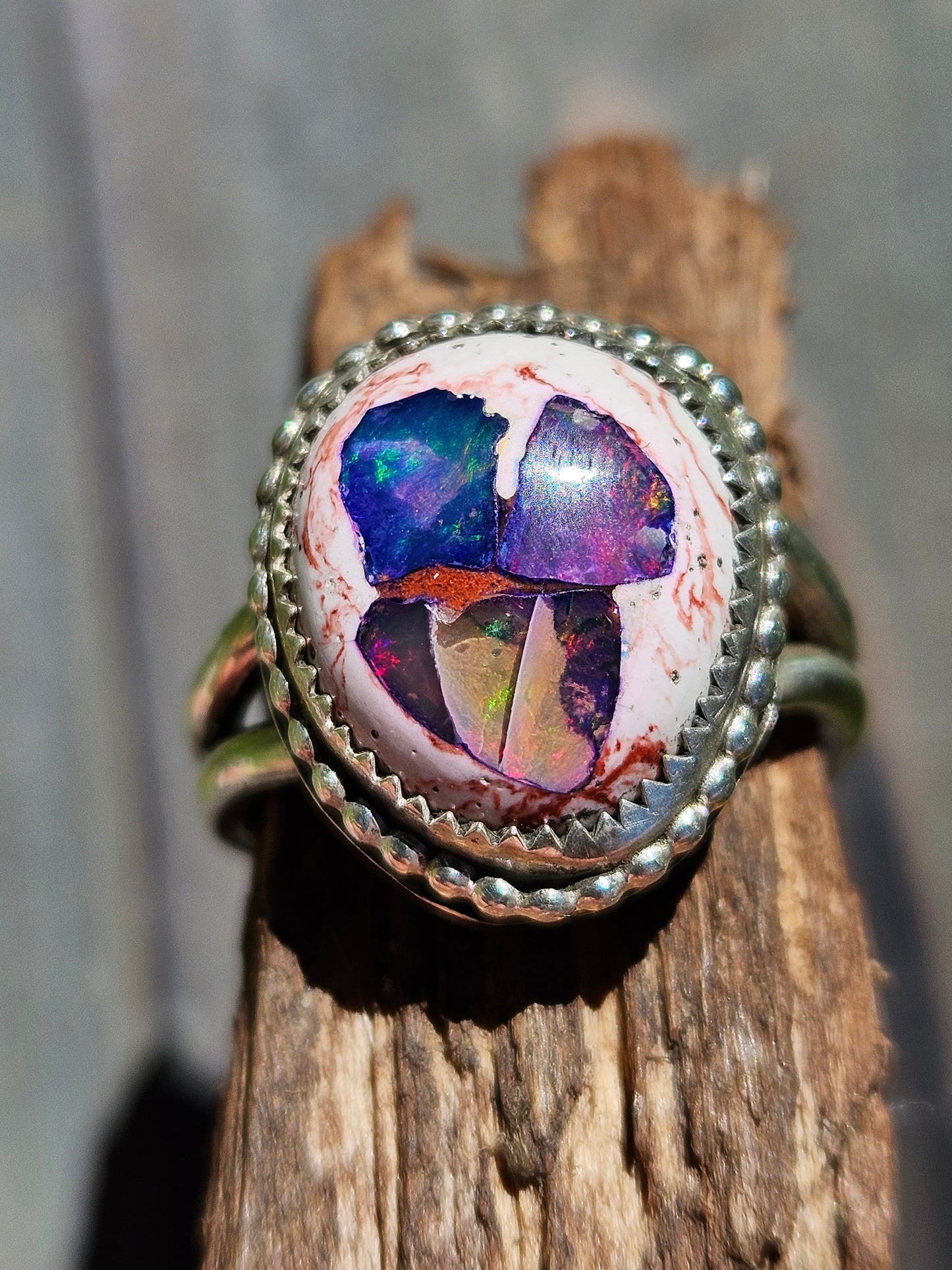 "Threat Level Midnight" Mexican Galaxy Opal Ring, Size 9