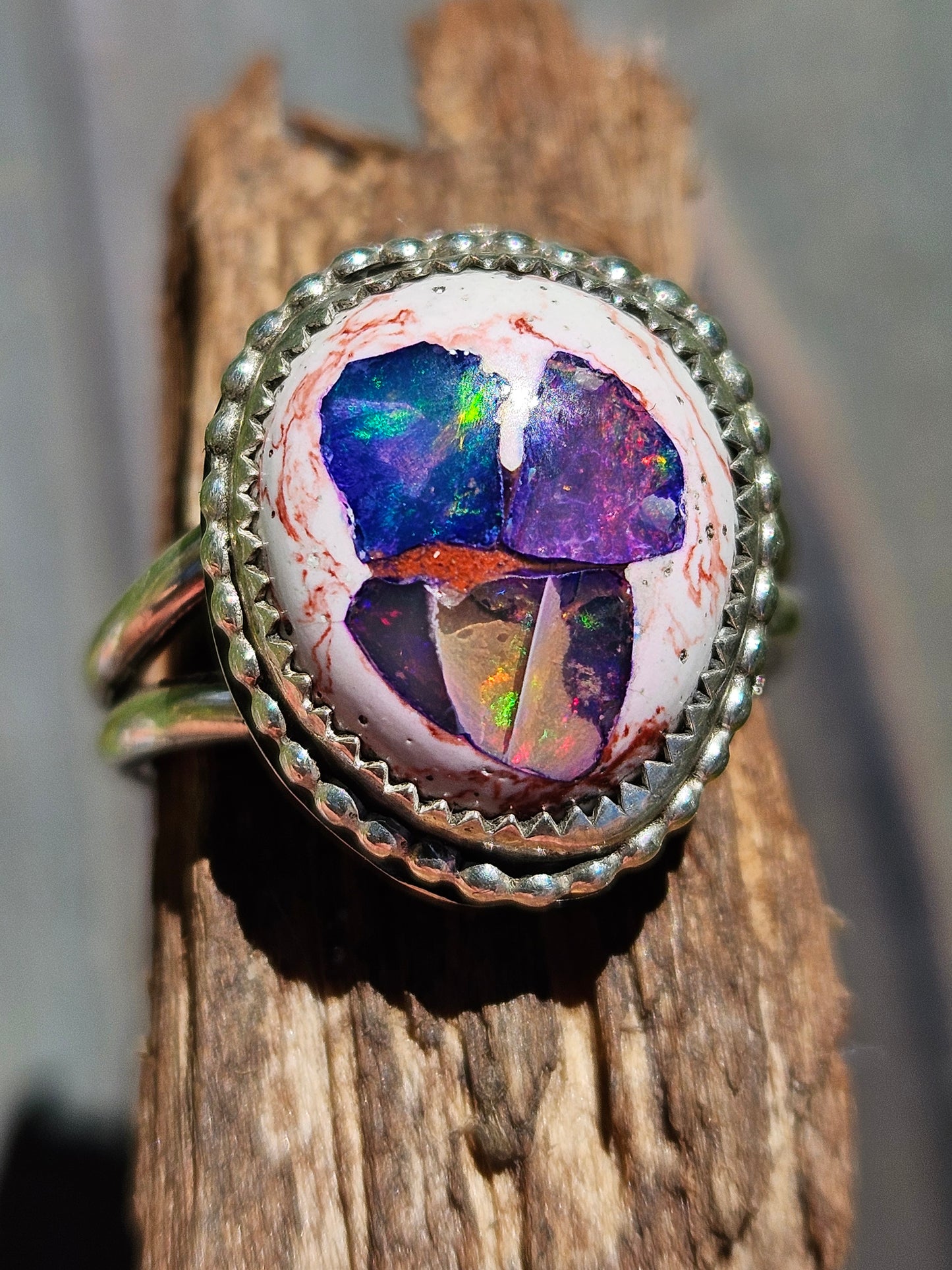 "Threat Level Midnight" Mexican Galaxy Opal Ring, Size 9