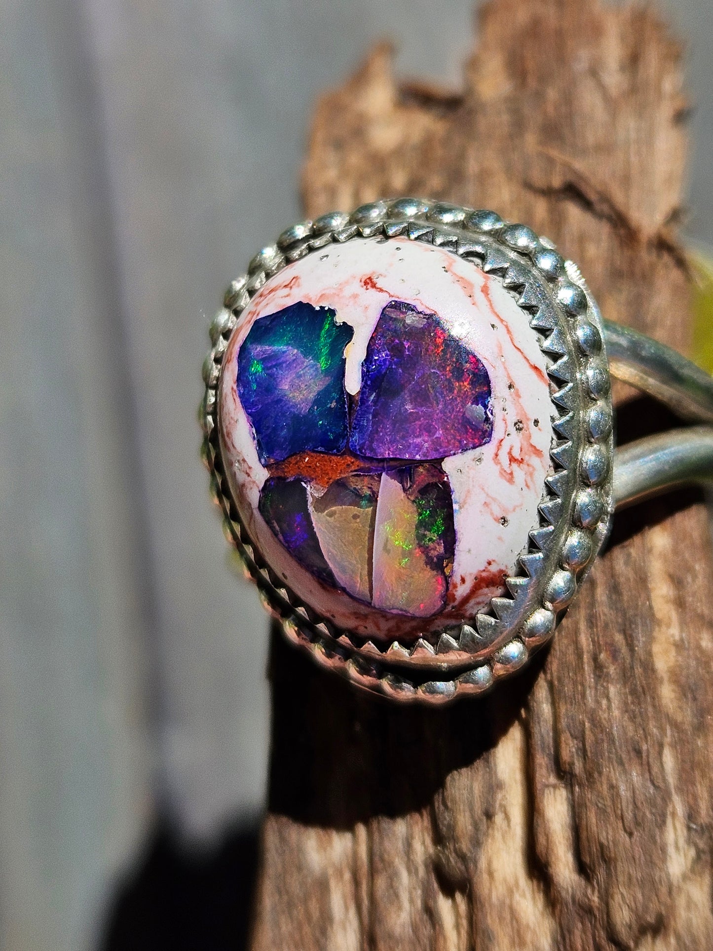"Threat Level Midnight" Mexican Galaxy Opal Ring, Size 9