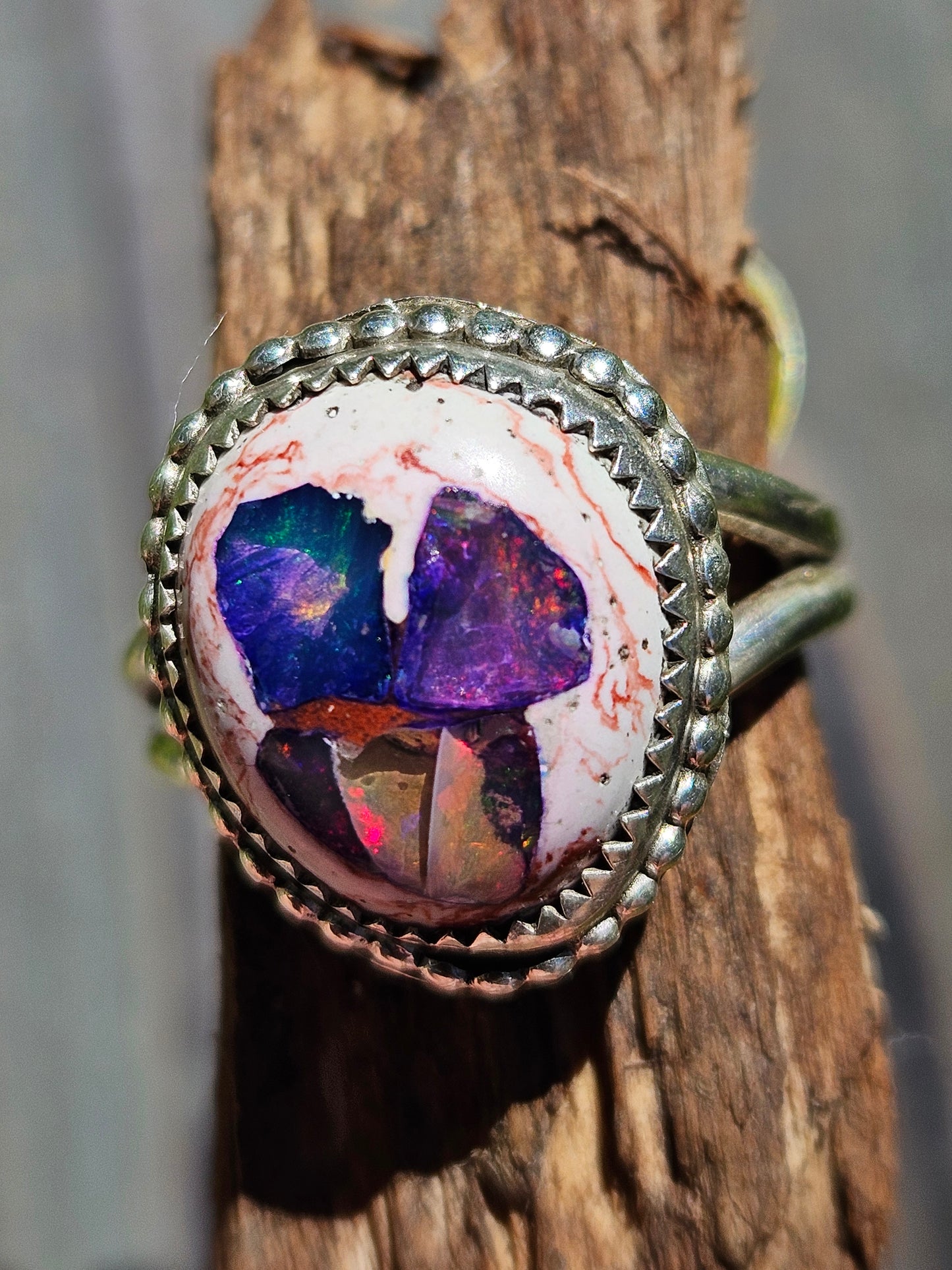"Threat Level Midnight" Mexican Galaxy Opal Ring, Size 9