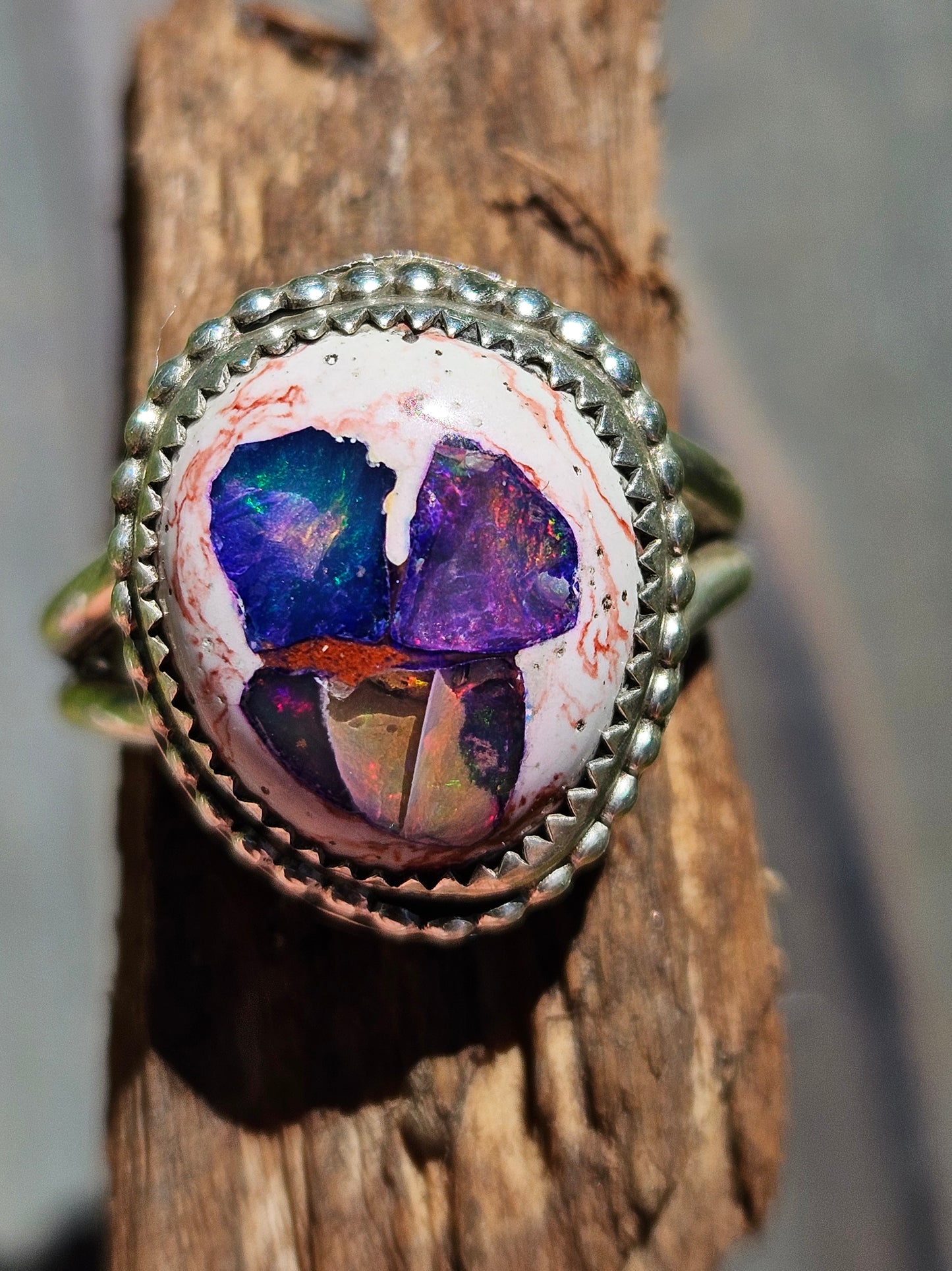 "Threat Level Midnight" Mexican Galaxy Opal Ring, Size 9