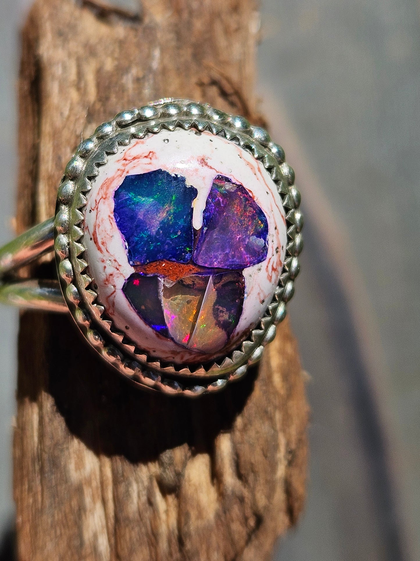 "Threat Level Midnight" Mexican Galaxy Opal Ring, Size 9