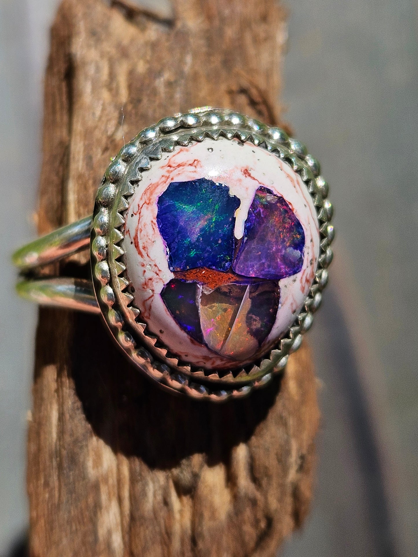 "Threat Level Midnight" Mexican Galaxy Opal Ring, Size 9