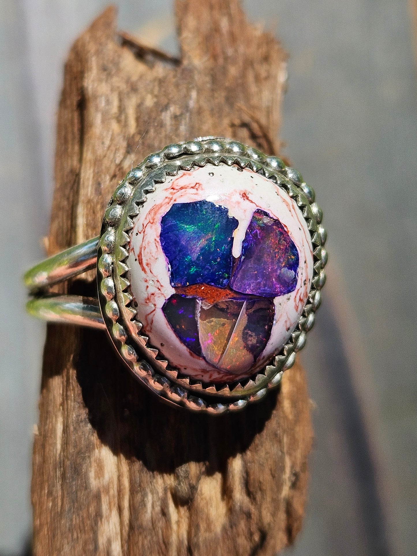 "Threat Level Midnight" Mexican Galaxy Opal Ring, Size 9