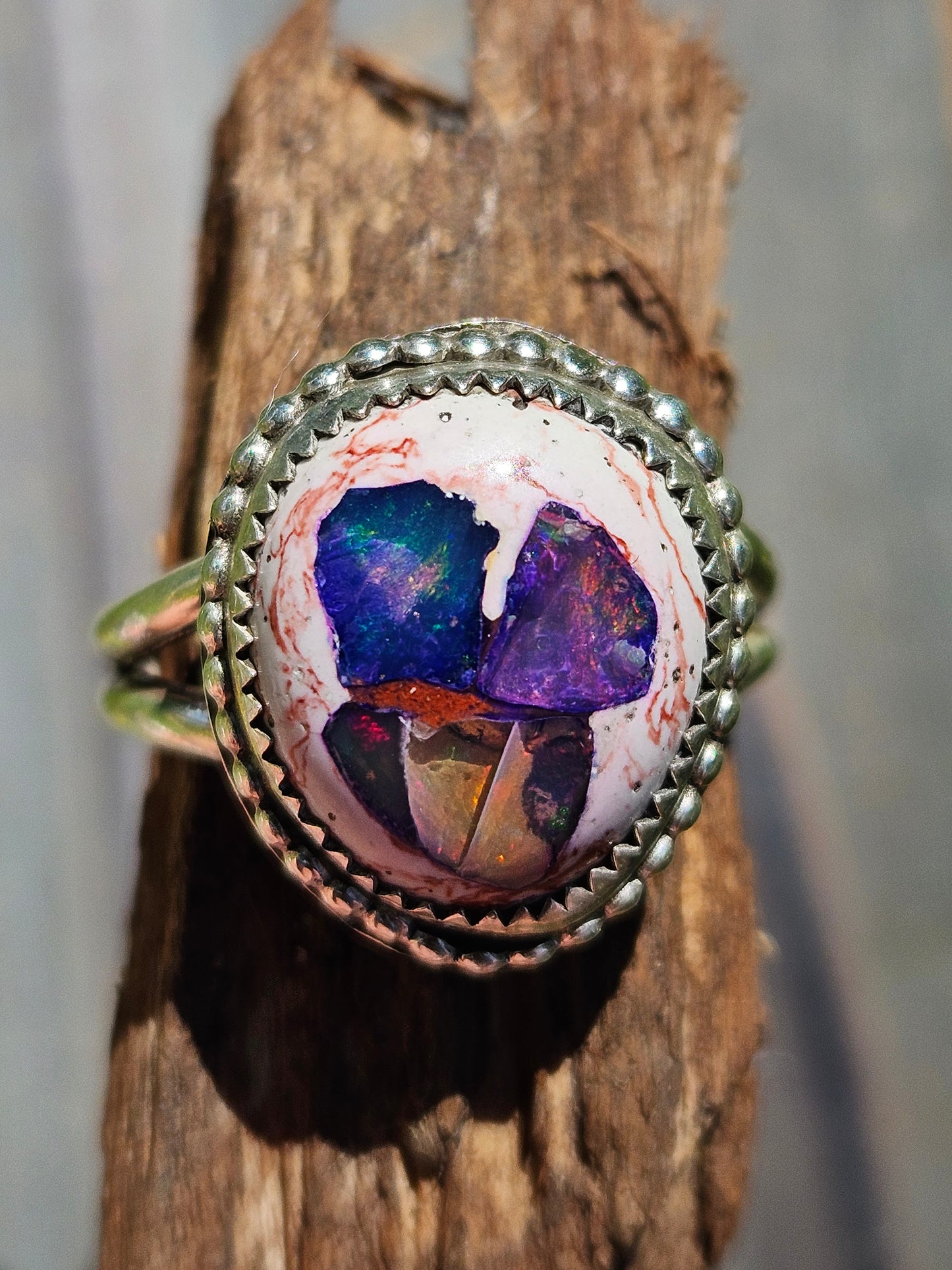 "Threat Level Midnight" Mexican Galaxy Opal Ring, Size 9