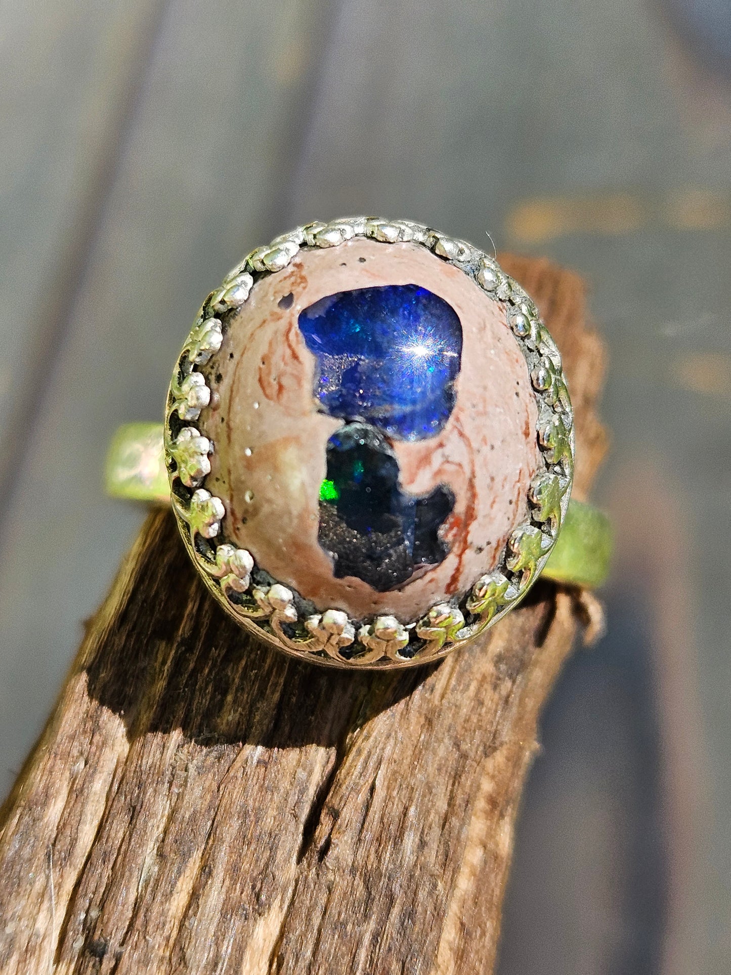 "Double-Trouble" Mexican Opal Ring, Size 7
