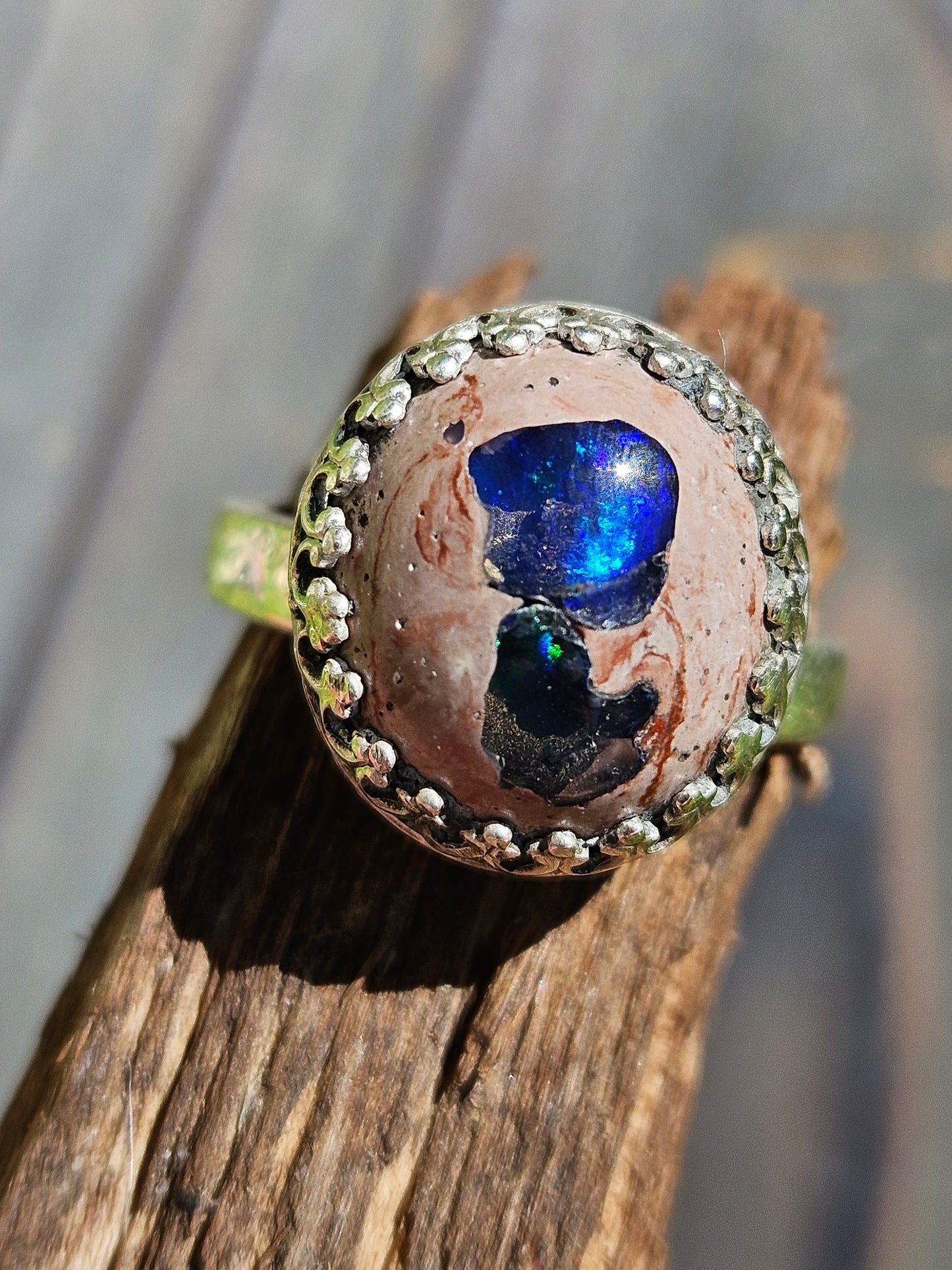 "Double-Trouble" Mexican Opal Ring, Size 7