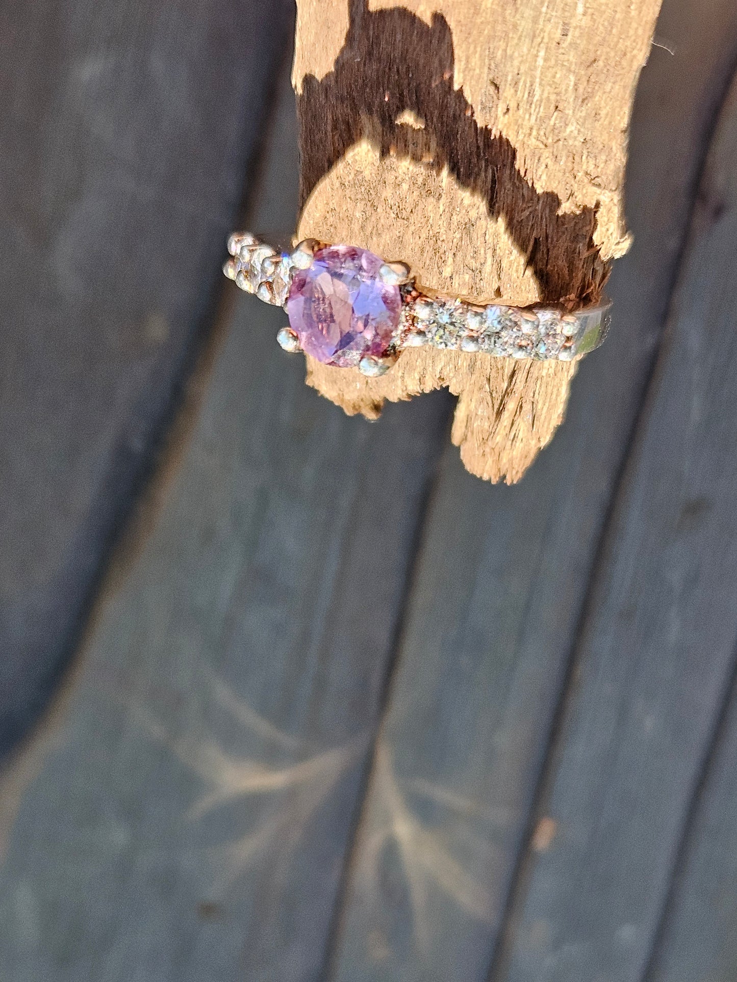 Amethyst, CZ Engagement Ring, 7