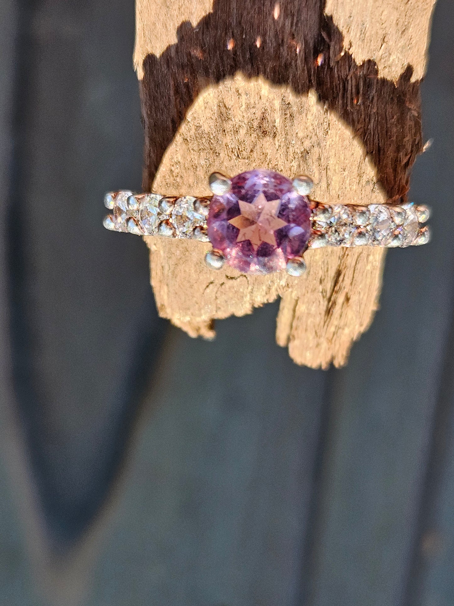Amethyst, CZ Engagement Ring, 7