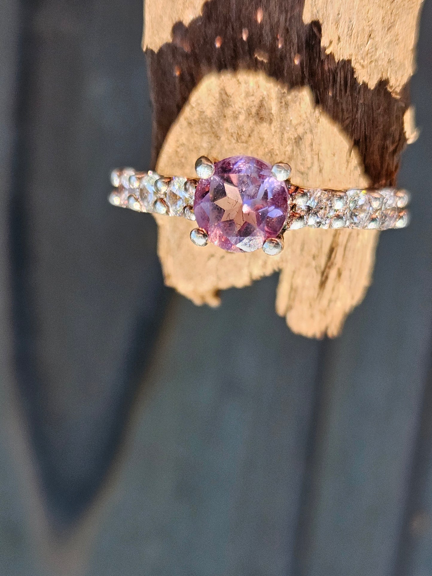 Amethyst, CZ Engagement Ring, 7