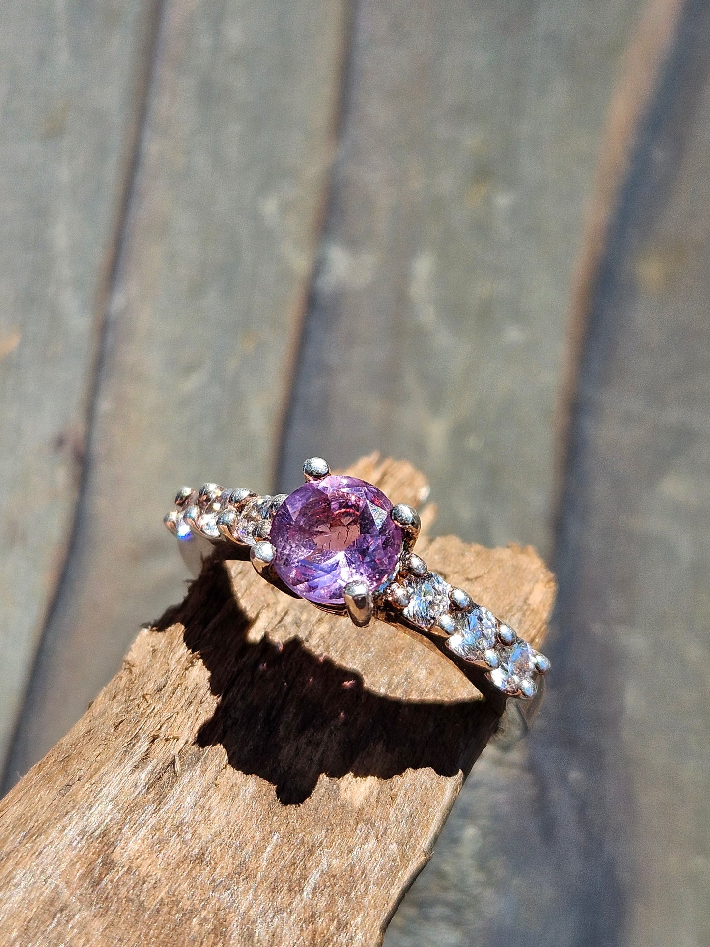 Amethyst, CZ Engagement Ring, 7