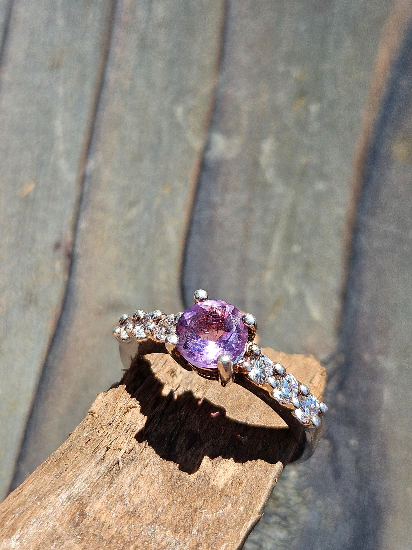 Amethyst, CZ Engagement Ring, 7