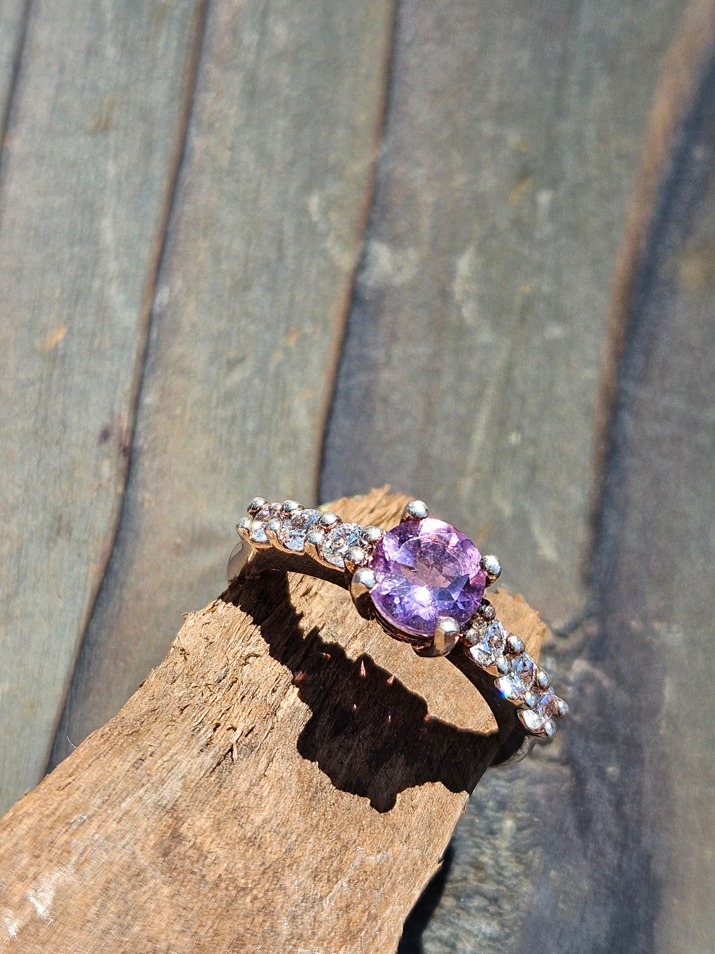 Amethyst, CZ Engagement Ring, 7