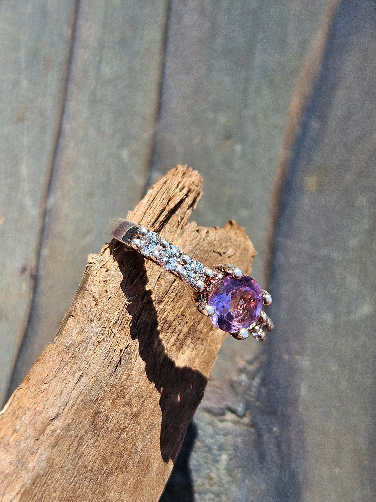 Amethyst, CZ Engagement Ring, 7