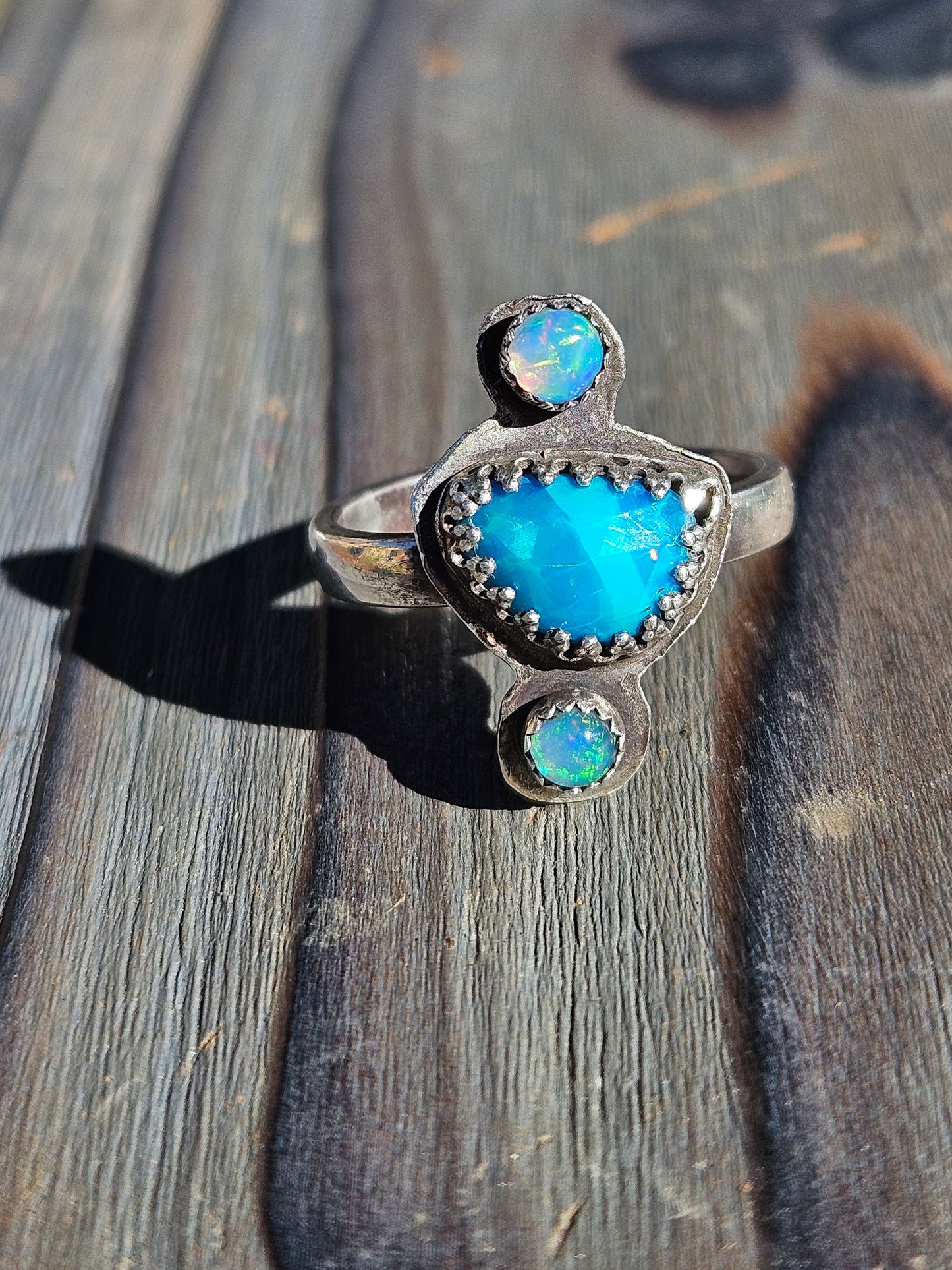 "Dreams" Blue Paraiba and Ethiopian Opal Ring, Size 9