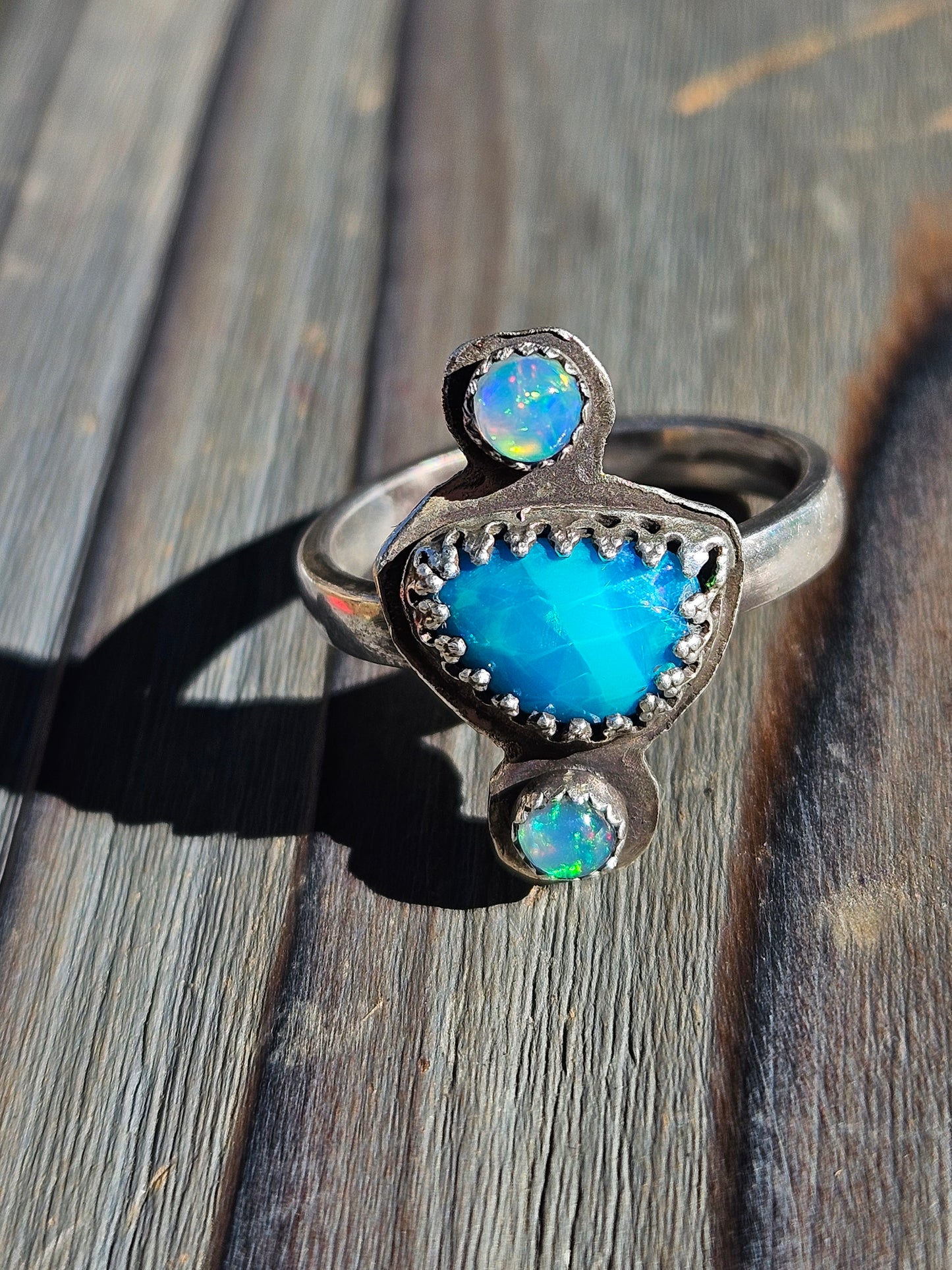 "Dreams" Blue Paraiba and Ethiopian Opal Ring, Size 9