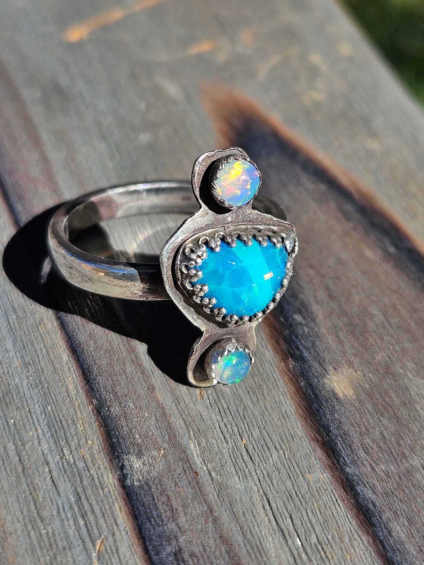 "Dreams" Blue Paraiba and Ethiopian Opal Ring, Size 9