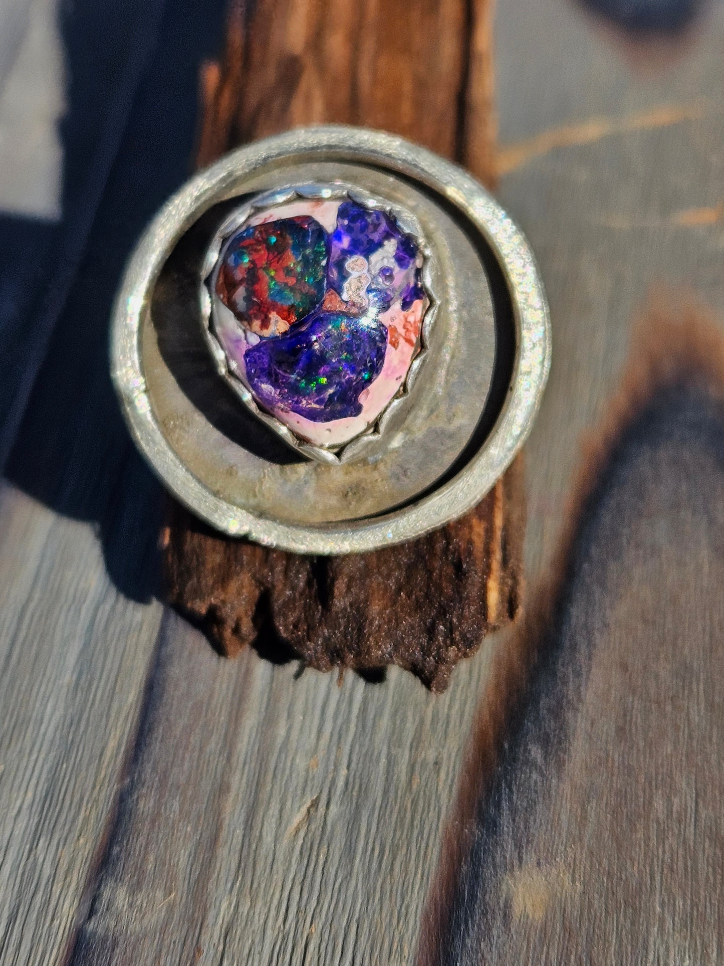 Mexican Galaxy Opal Shadow Box Ring, Size 9