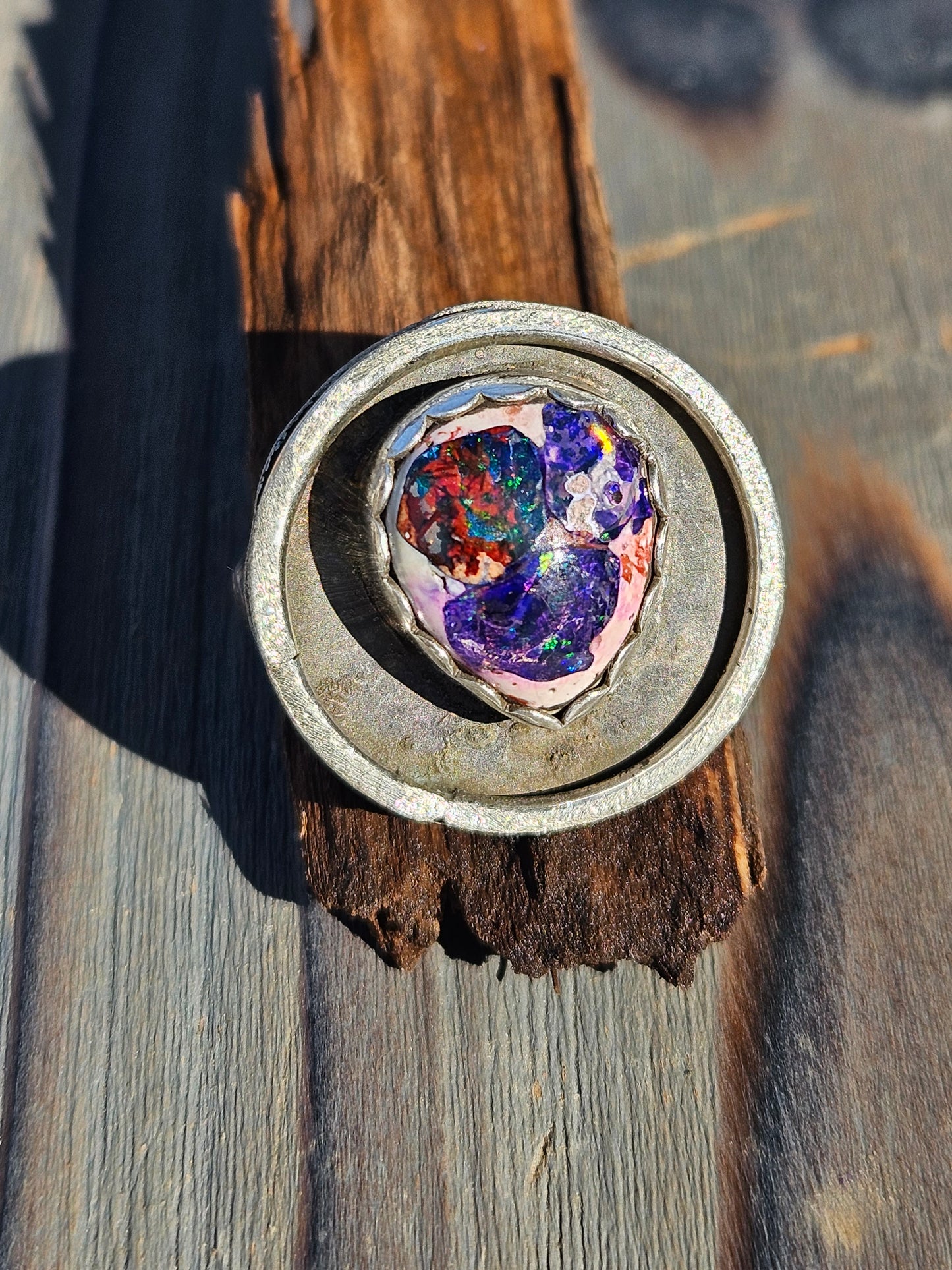 Mexican Galaxy Opal Shadow Box Ring, Size 9