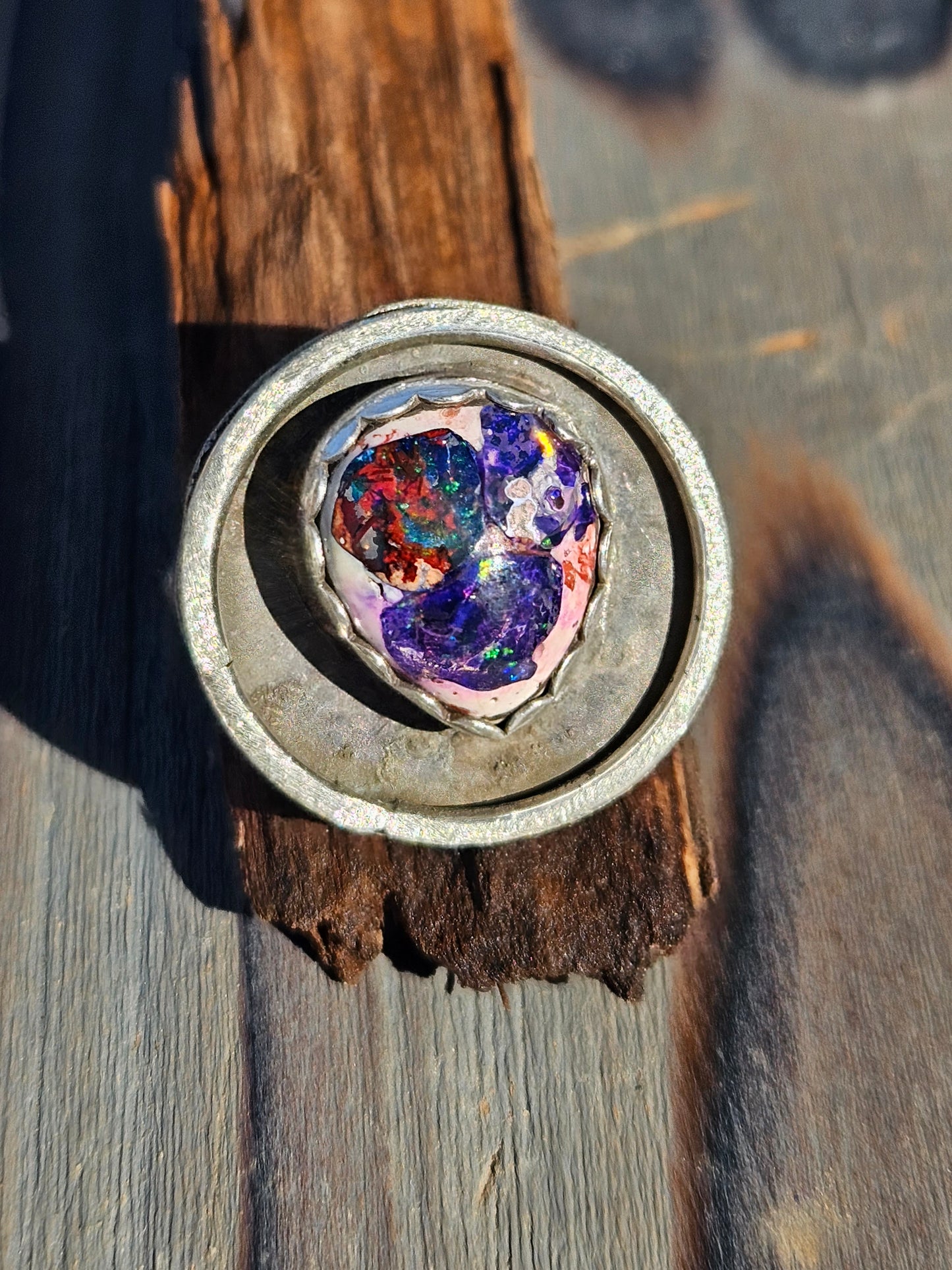Mexican Galaxy Opal Shadow Box Ring, Size 9