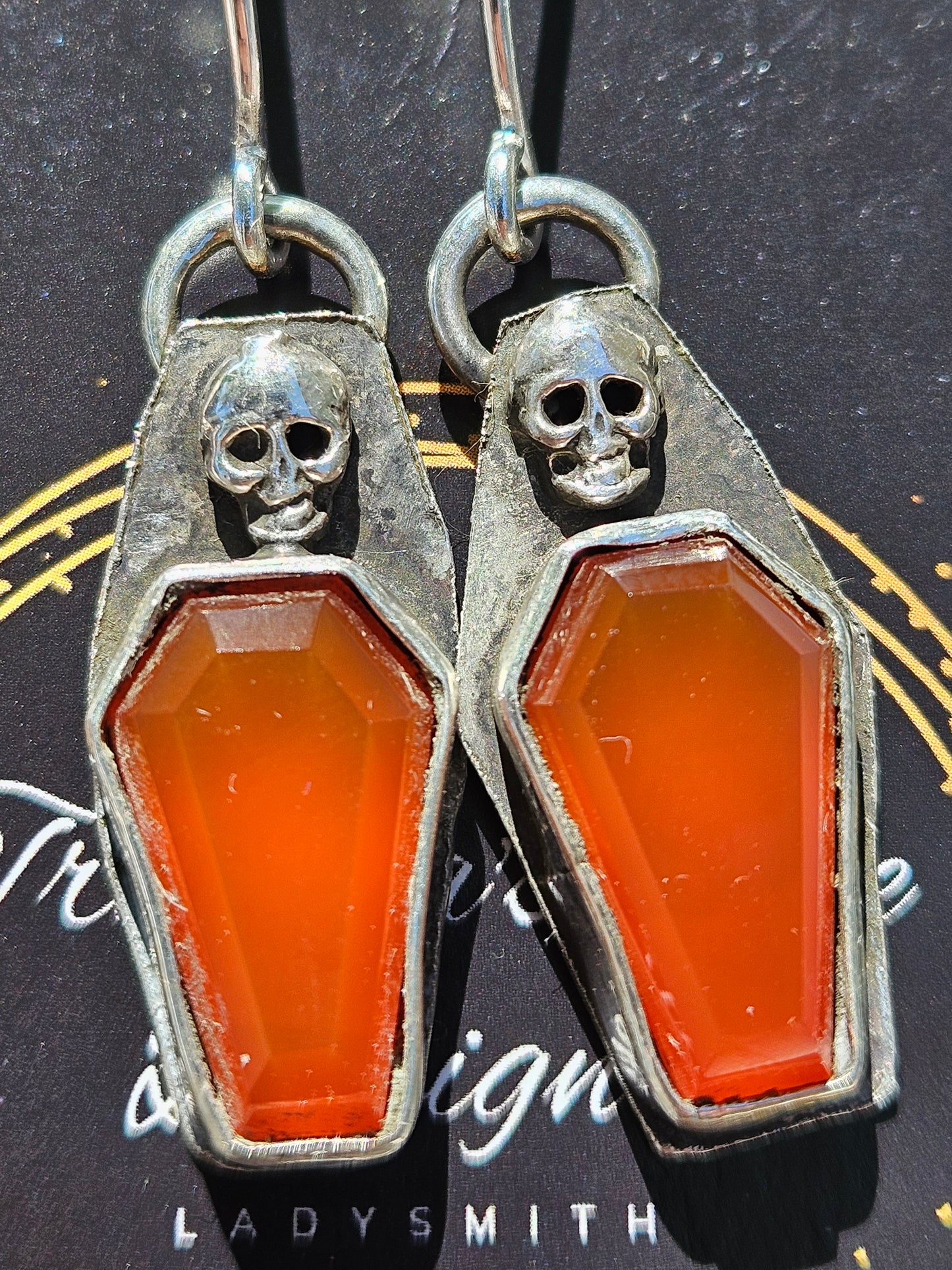 "Vial" Carnelian and Skull Coffin Earrings