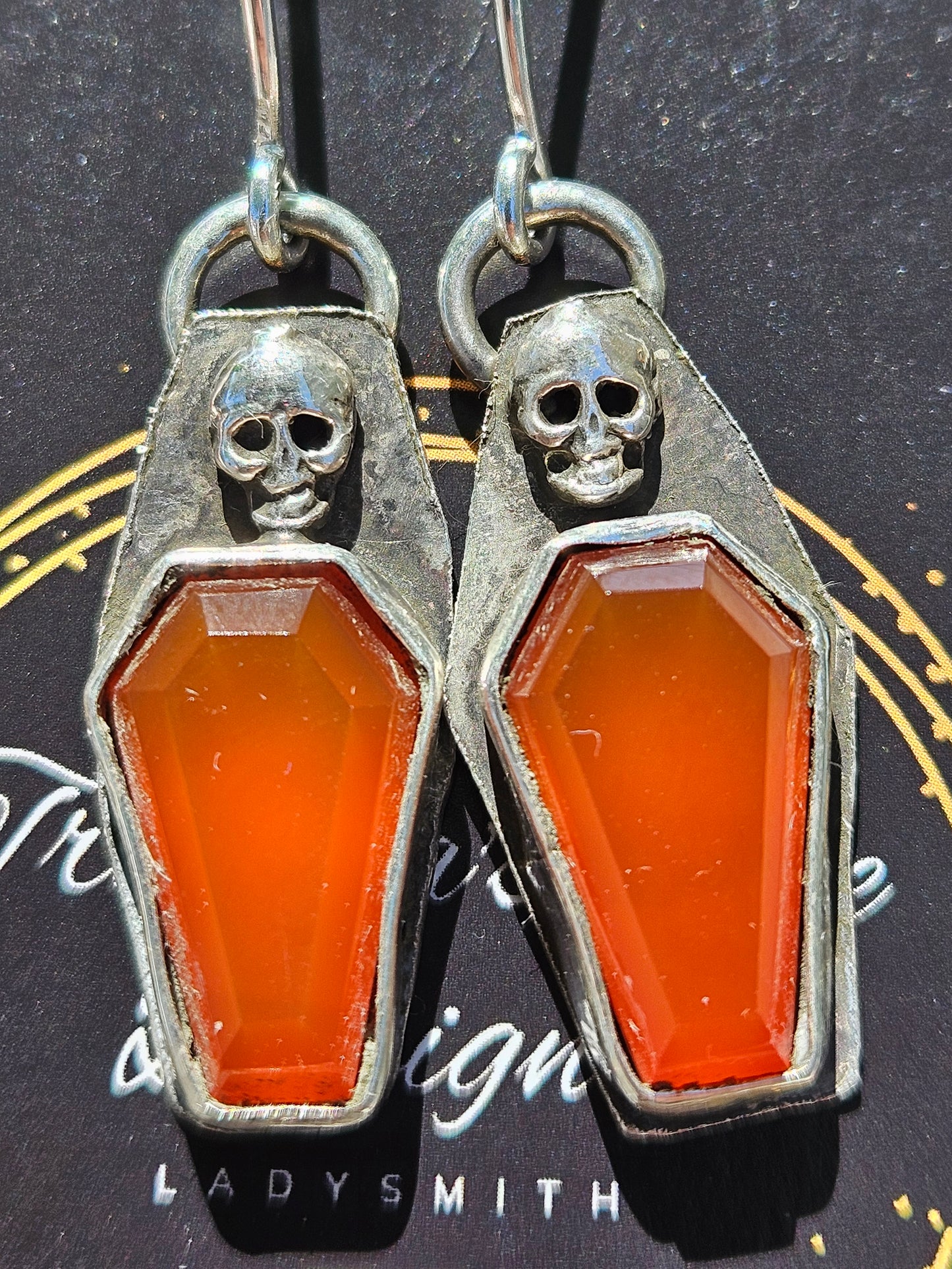 "Vial" Carnelian and Skull Coffin Earrings