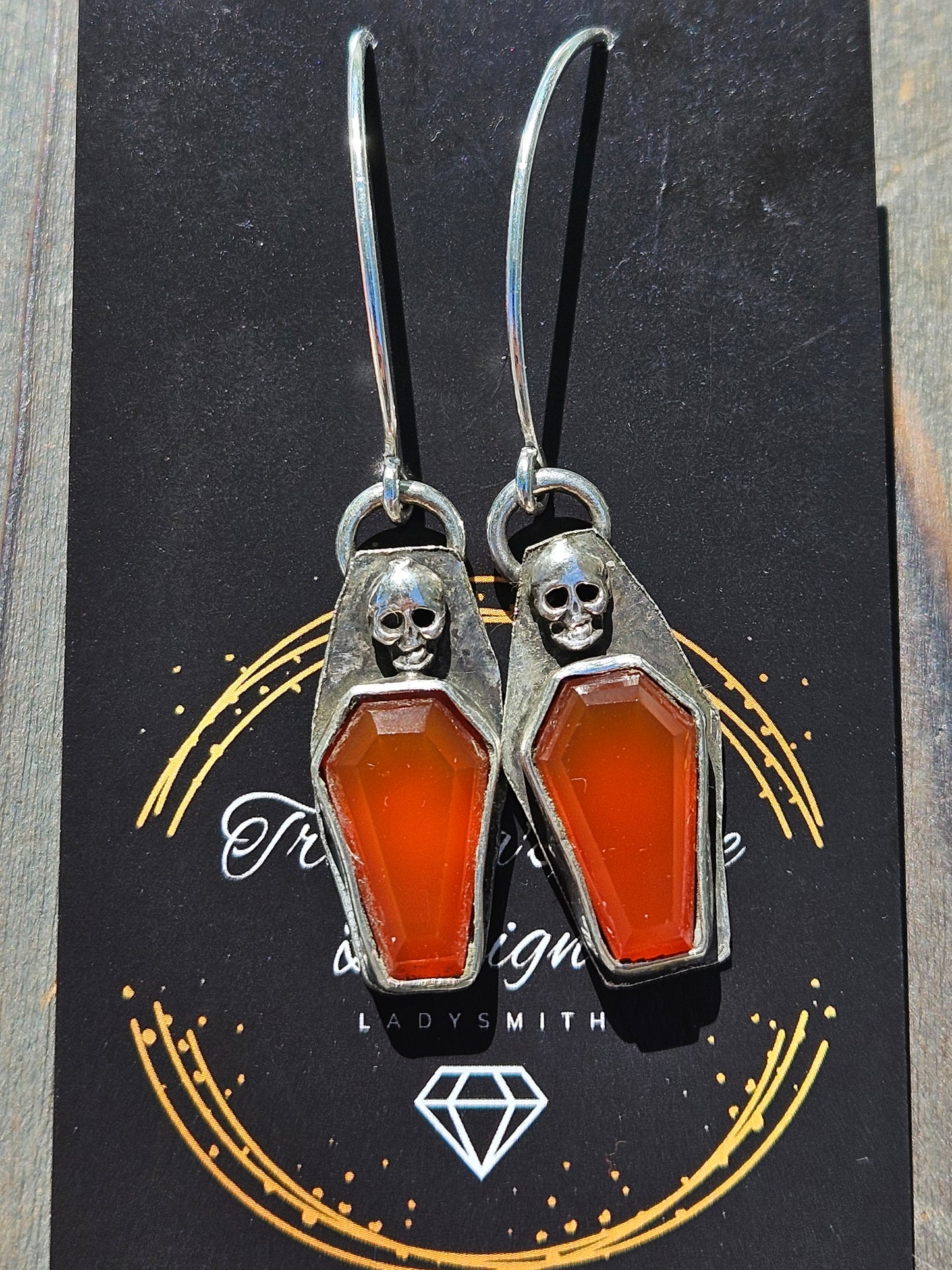 "Vial" Carnelian and Skull Coffin Earrings