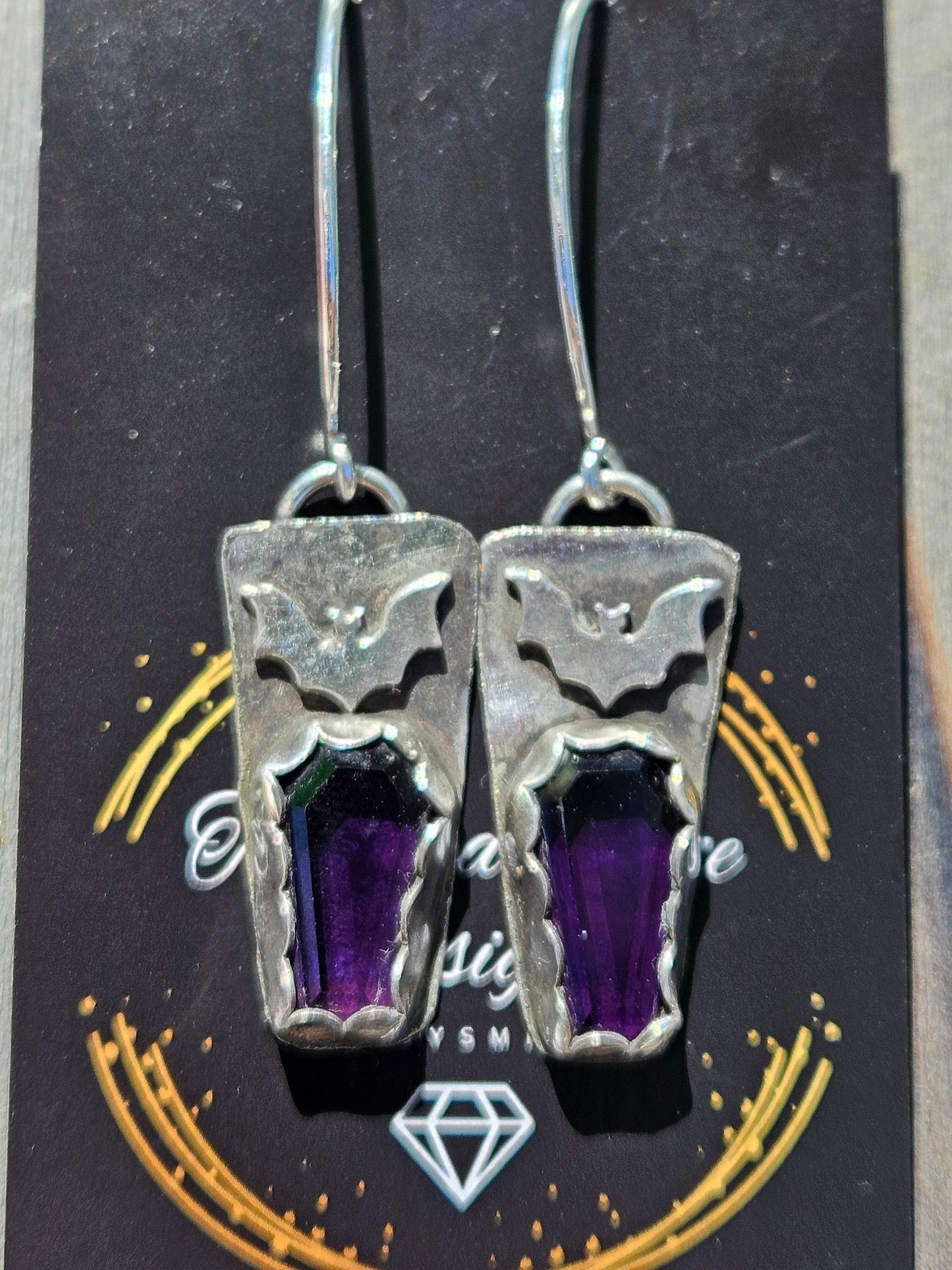Amethyst Bat Earrings