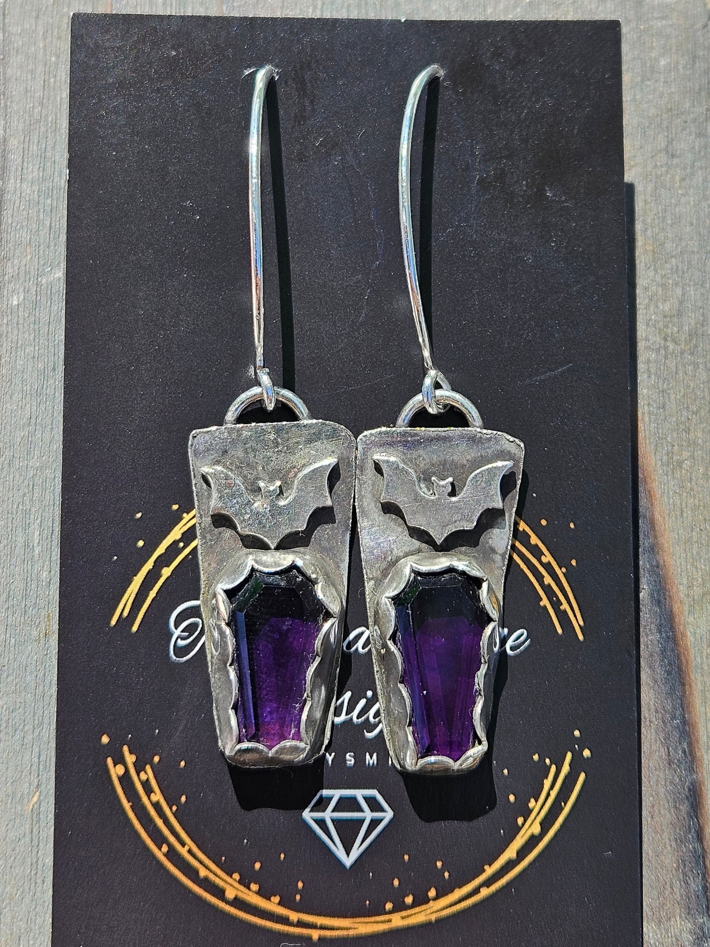 Amethyst Bat Earrings