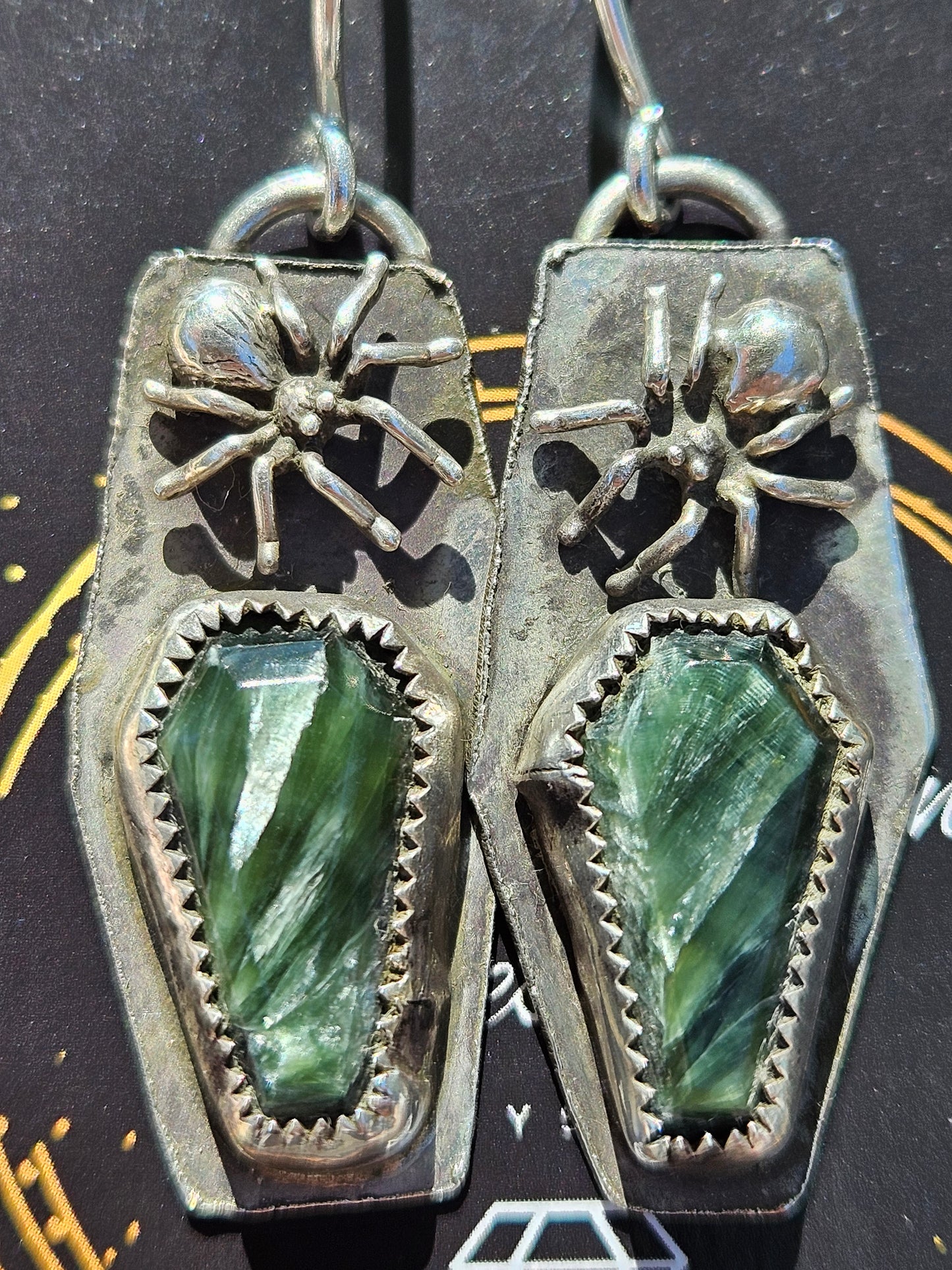 "Spider Web" Seraphinite Coffin Earrings