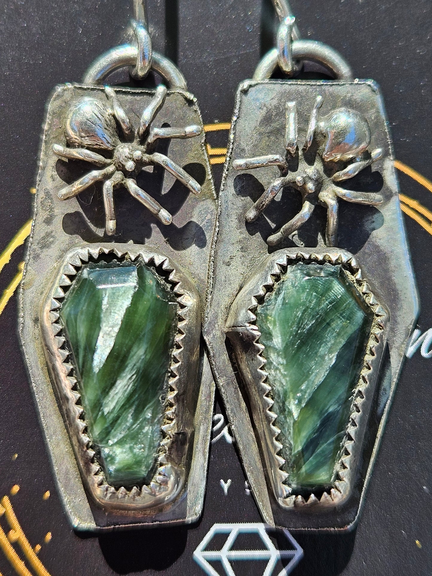 "Spider Web" Seraphinite Coffin Earrings