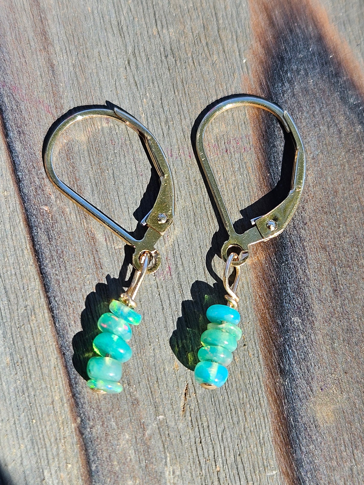 Blue Ethiopian Opal Earrings in 14kt Gold