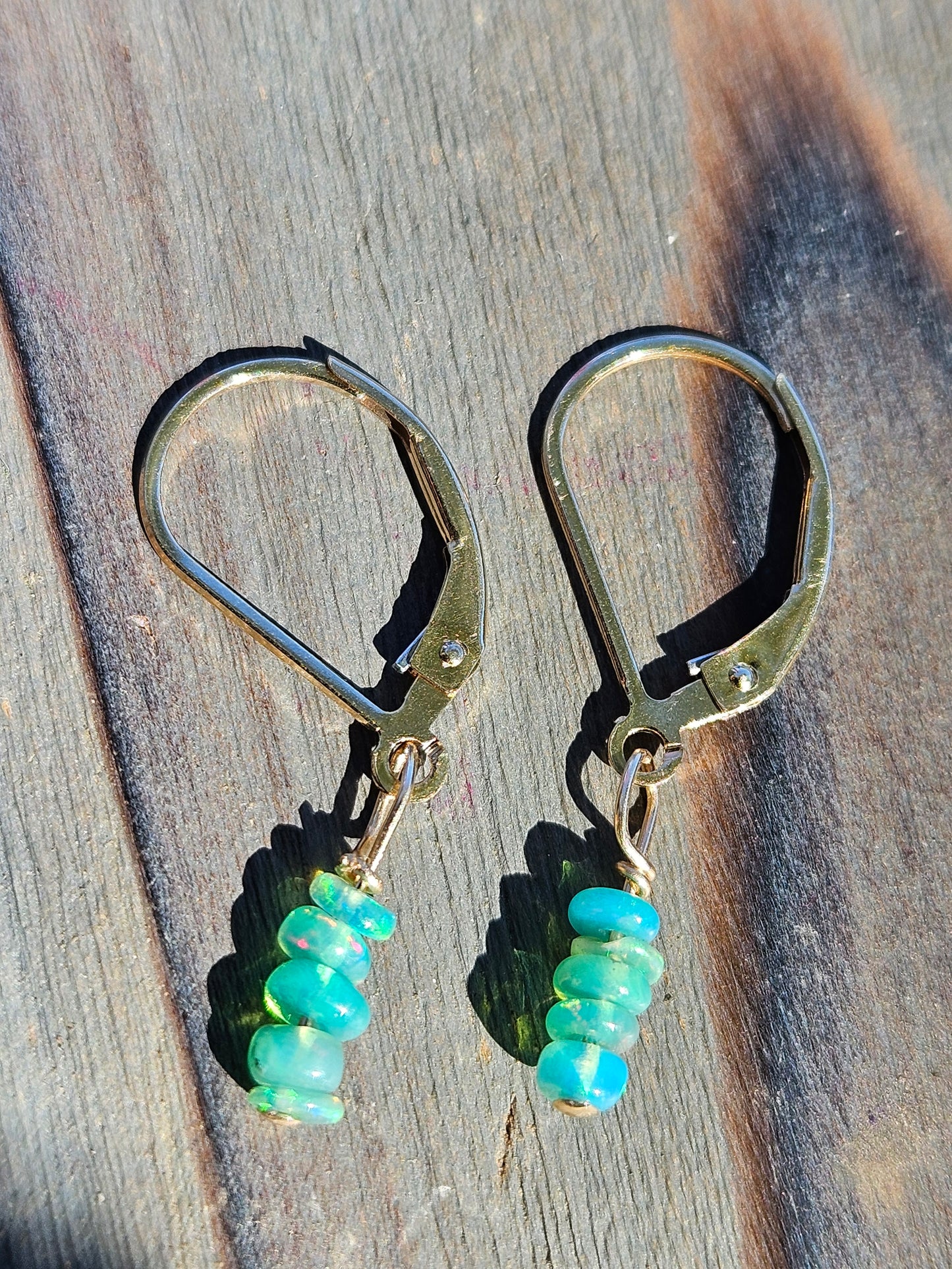 Blue Ethiopian Opal Earrings in 14kt Gold