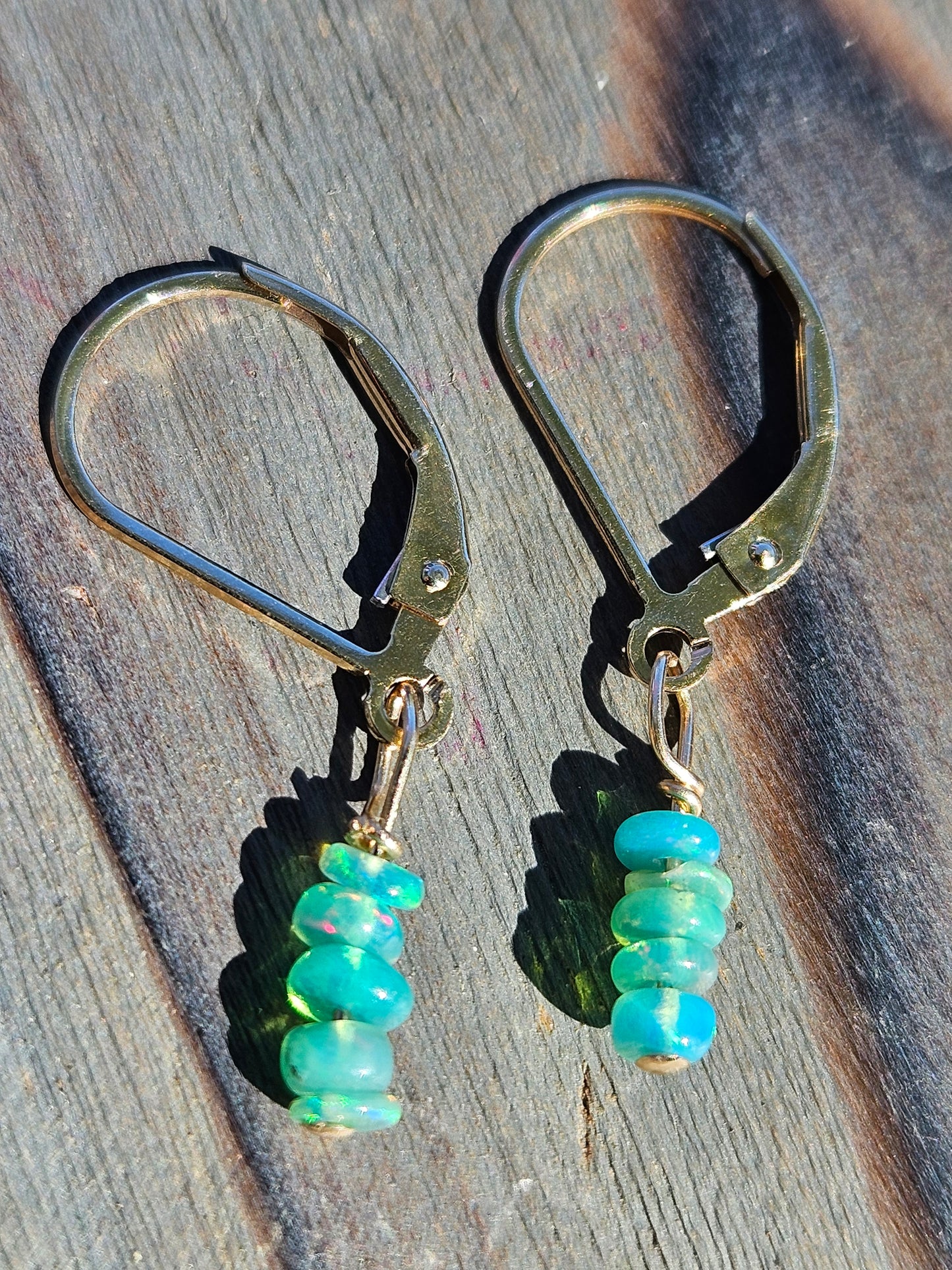 Blue Ethiopian Opal Earrings in 14kt Gold