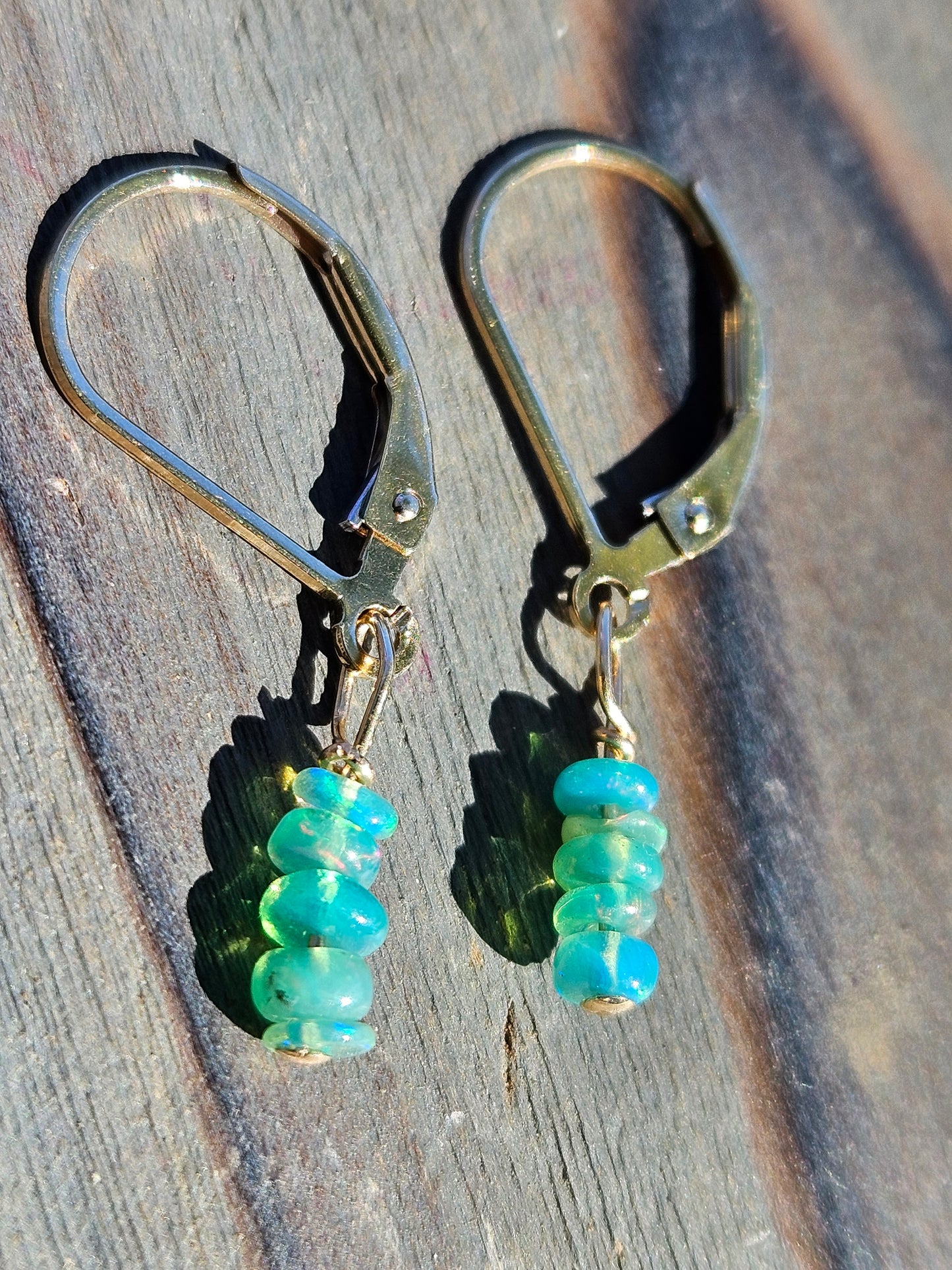 Blue Ethiopian Opal Earrings in 14kt Gold