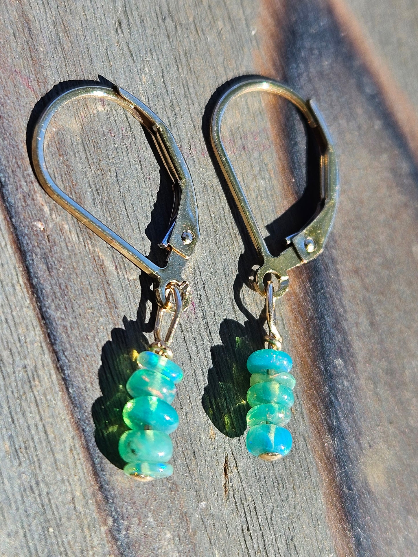 Blue Ethiopian Opal Earrings in 14kt Gold