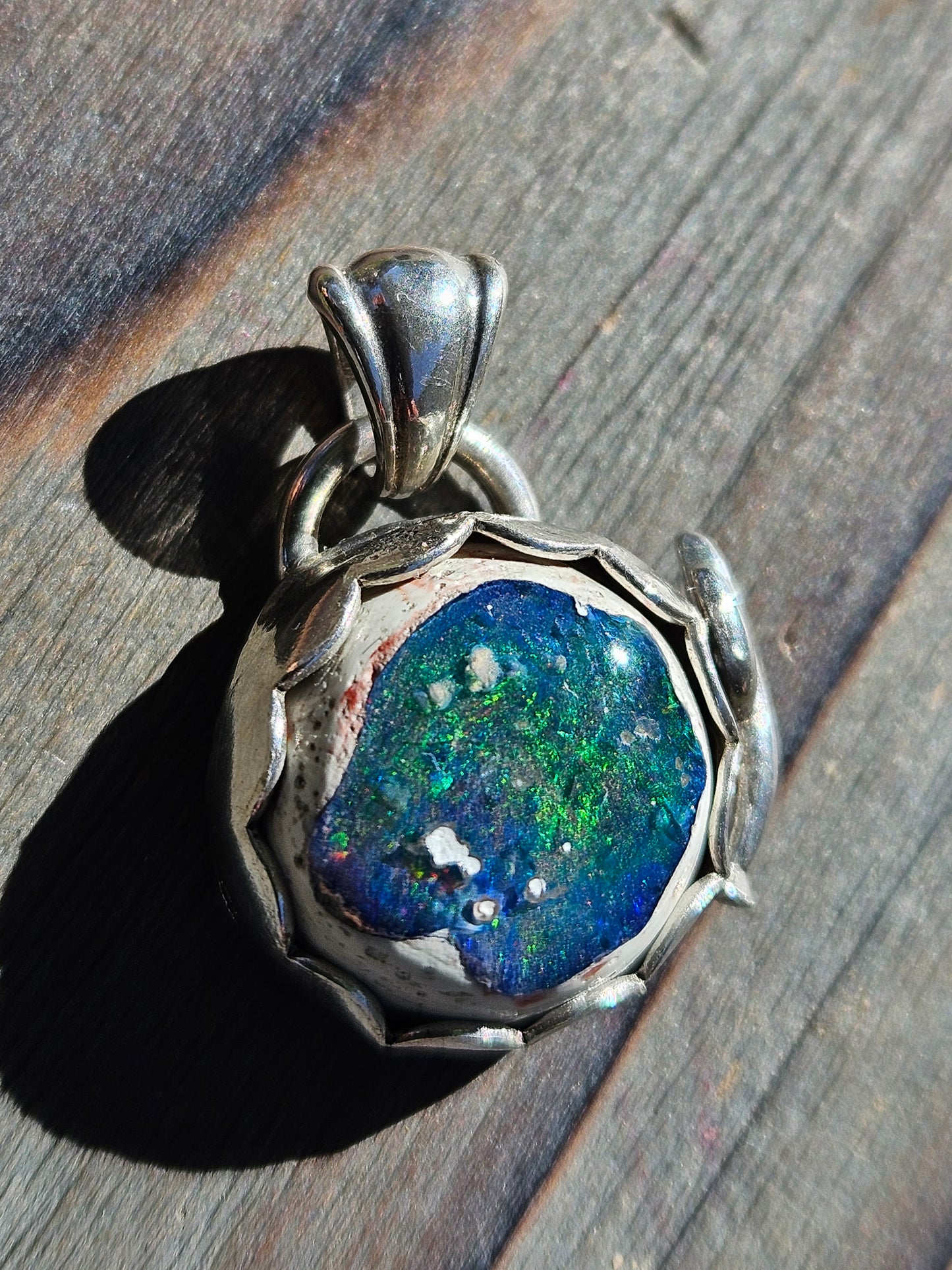 "Desert" Mexican Galaxy Opal and Cactus Pendant