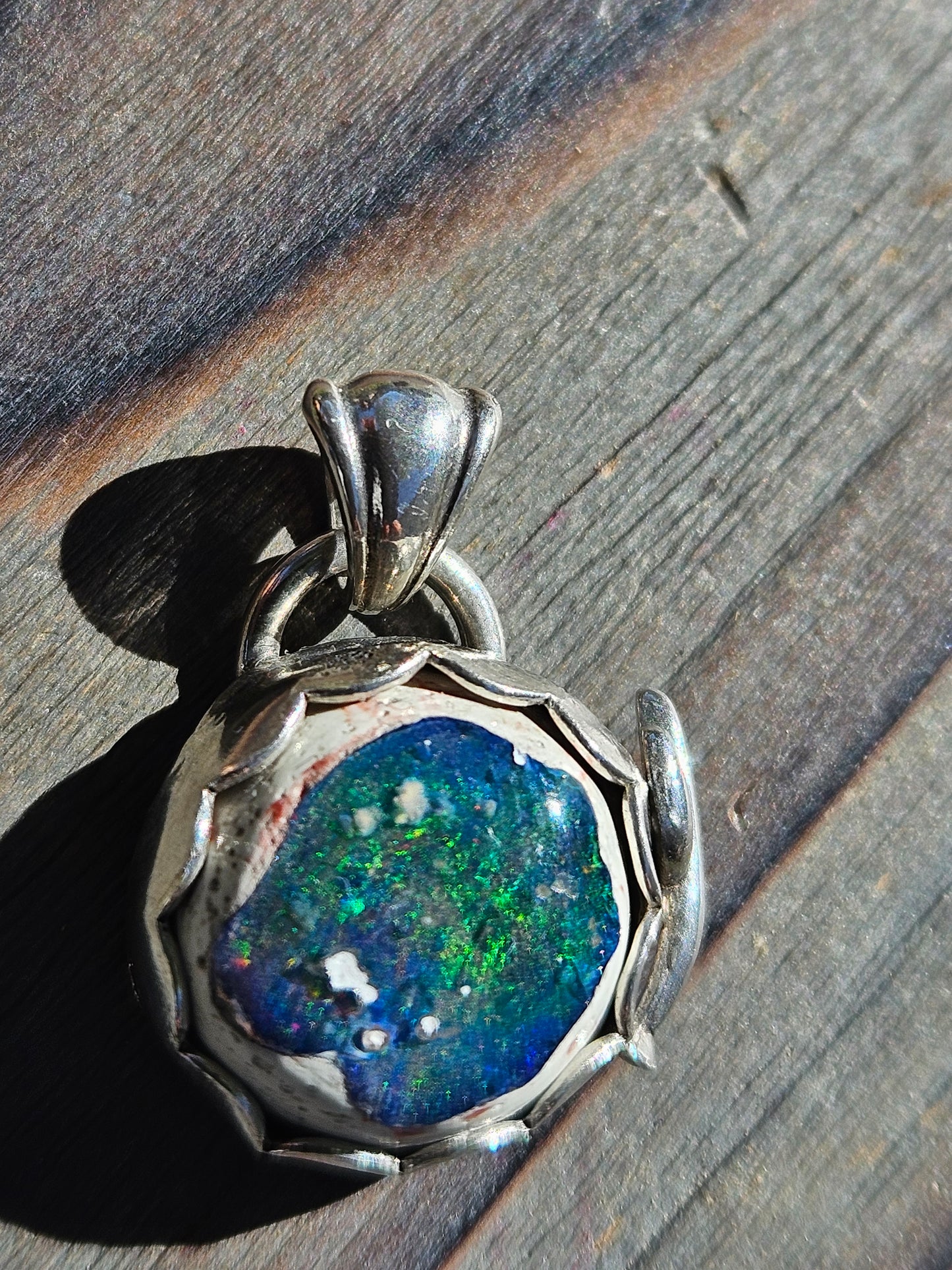 "Desert" Mexican Galaxy Opal and Cactus Pendant