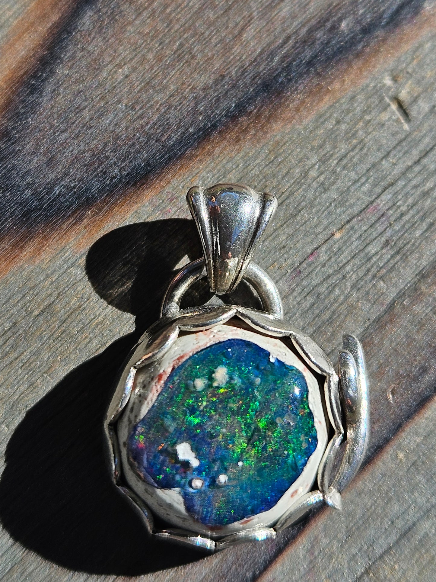 "Desert" Mexican Galaxy Opal and Cactus Pendant