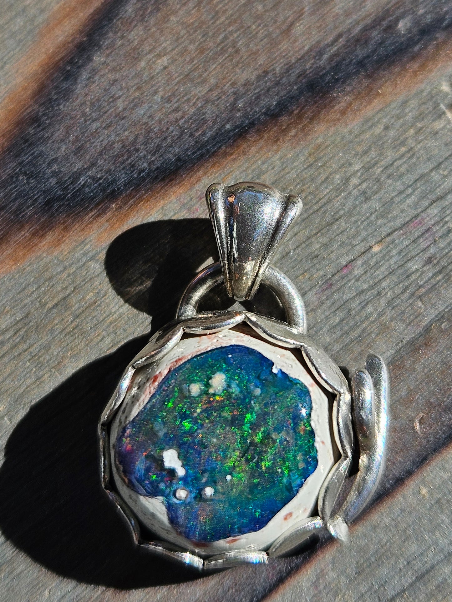 "Desert" Mexican Galaxy Opal and Cactus Pendant