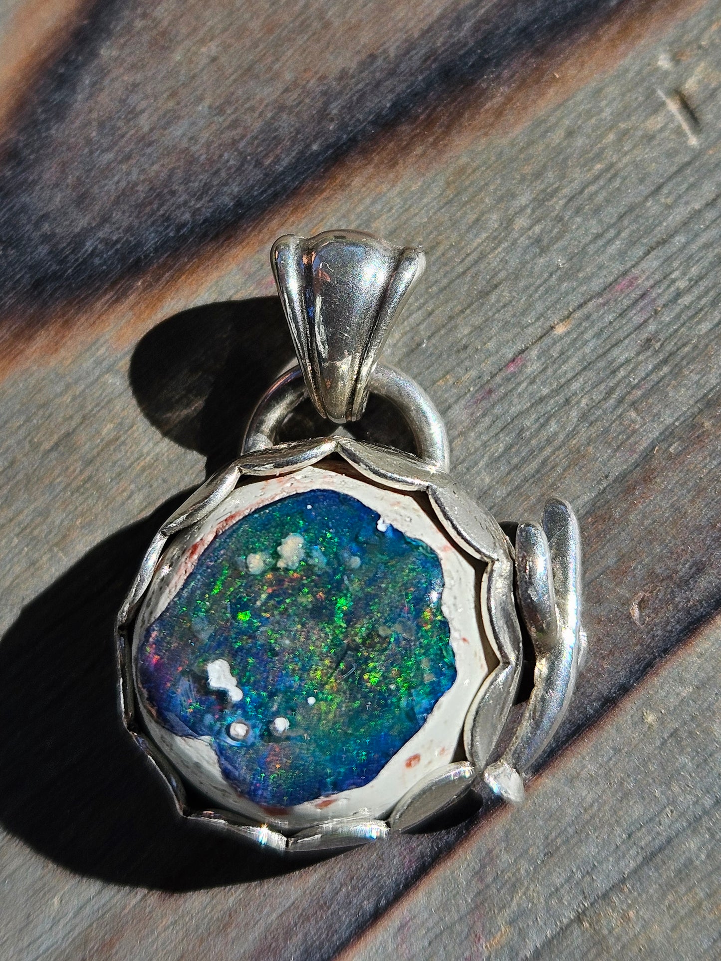 "Desert" Mexican Galaxy Opal and Cactus Pendant