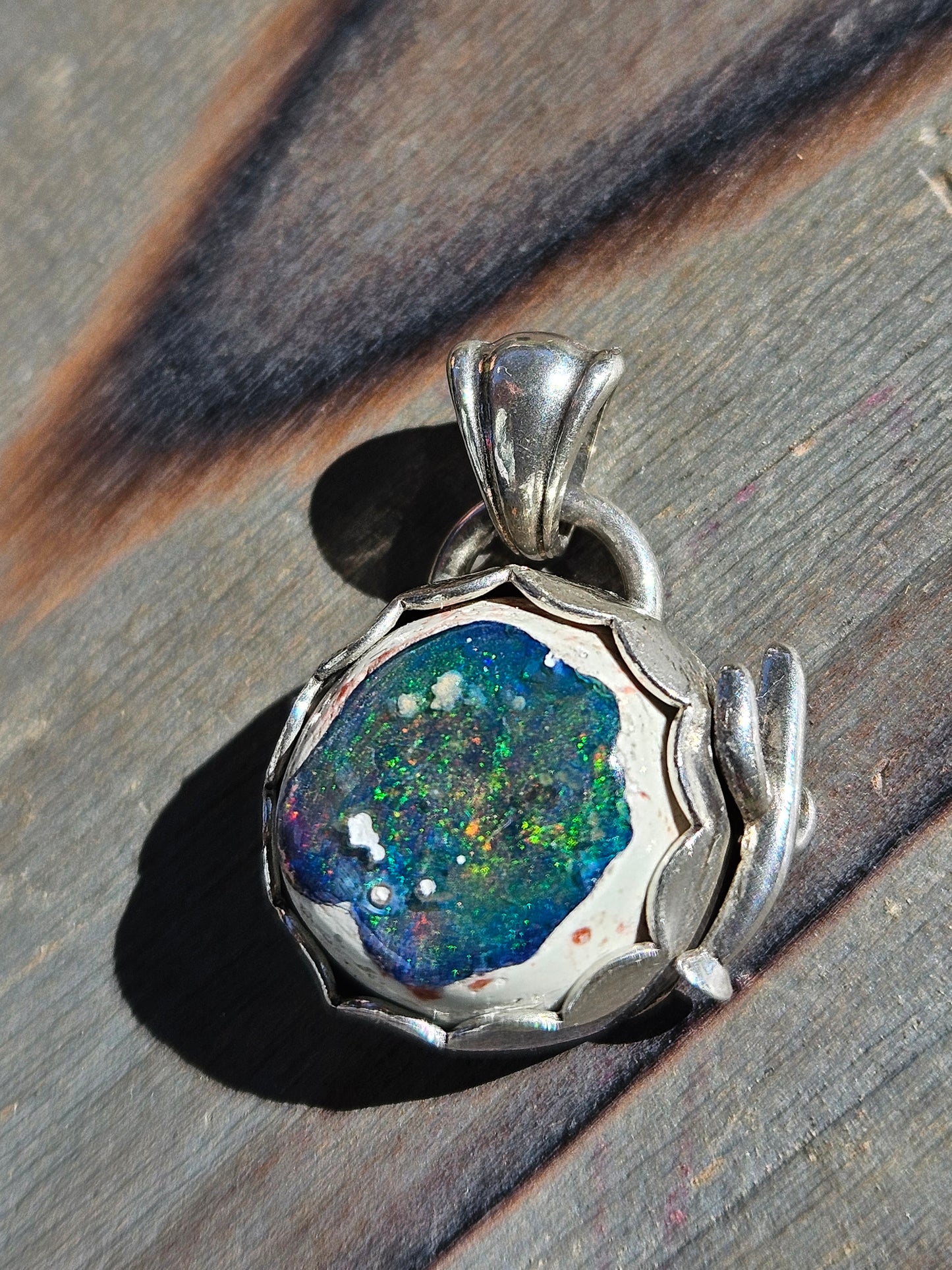 "Desert" Mexican Galaxy Opal and Cactus Pendant