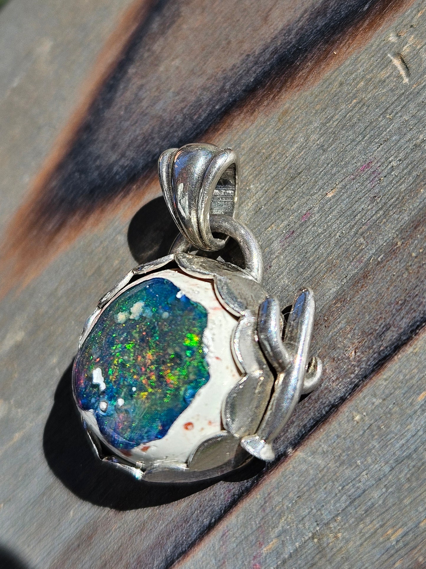 "Desert" Mexican Galaxy Opal and Cactus Pendant