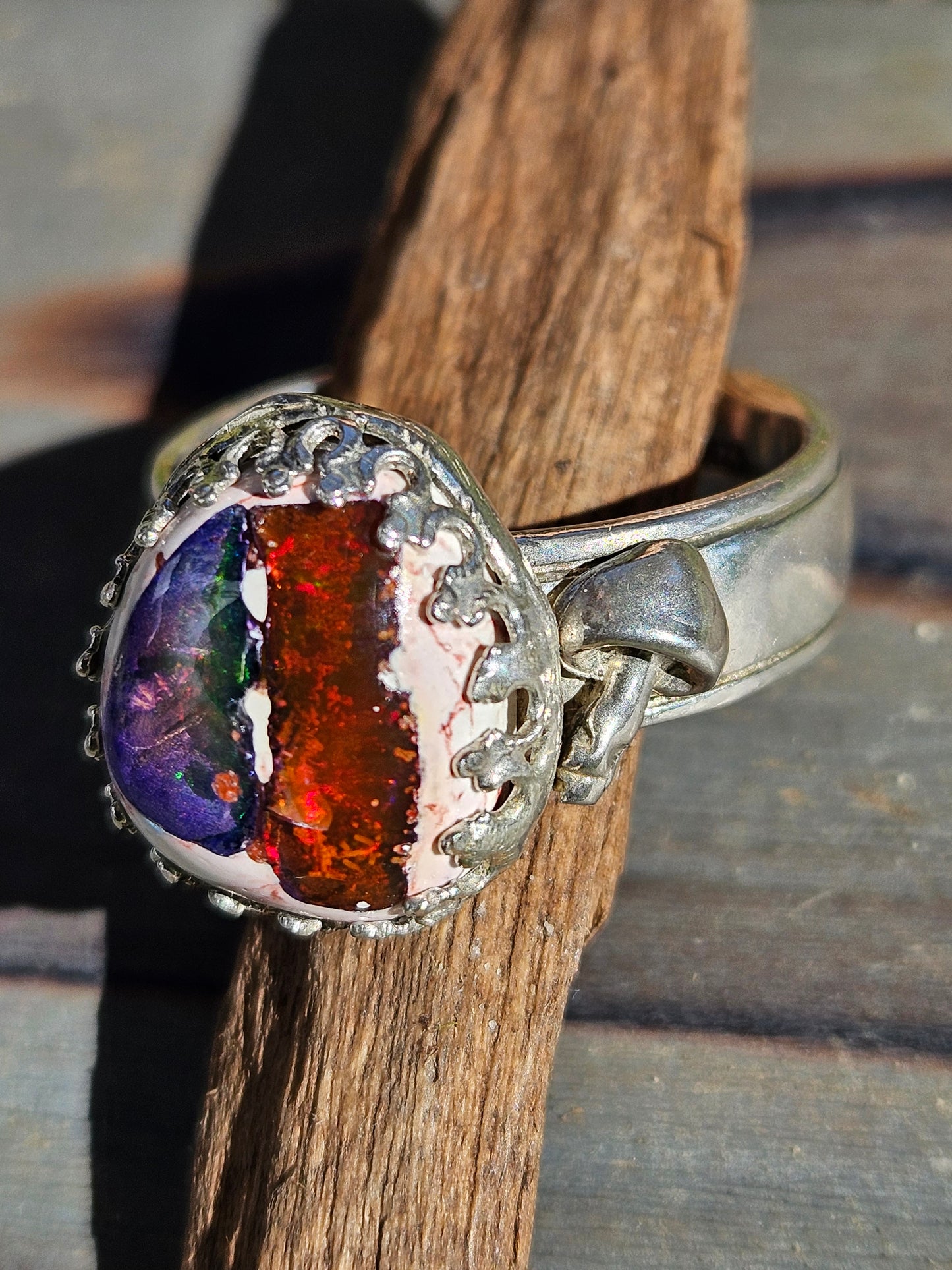 "Garden" Mexican Galaxy Opal Ring, Size 11