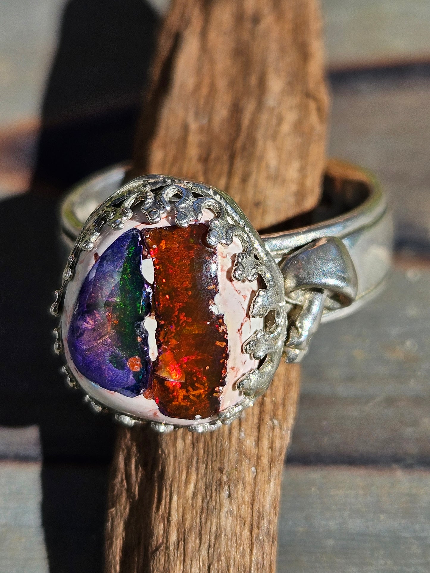 "Garden" Mexican Galaxy Opal Ring, Size 11