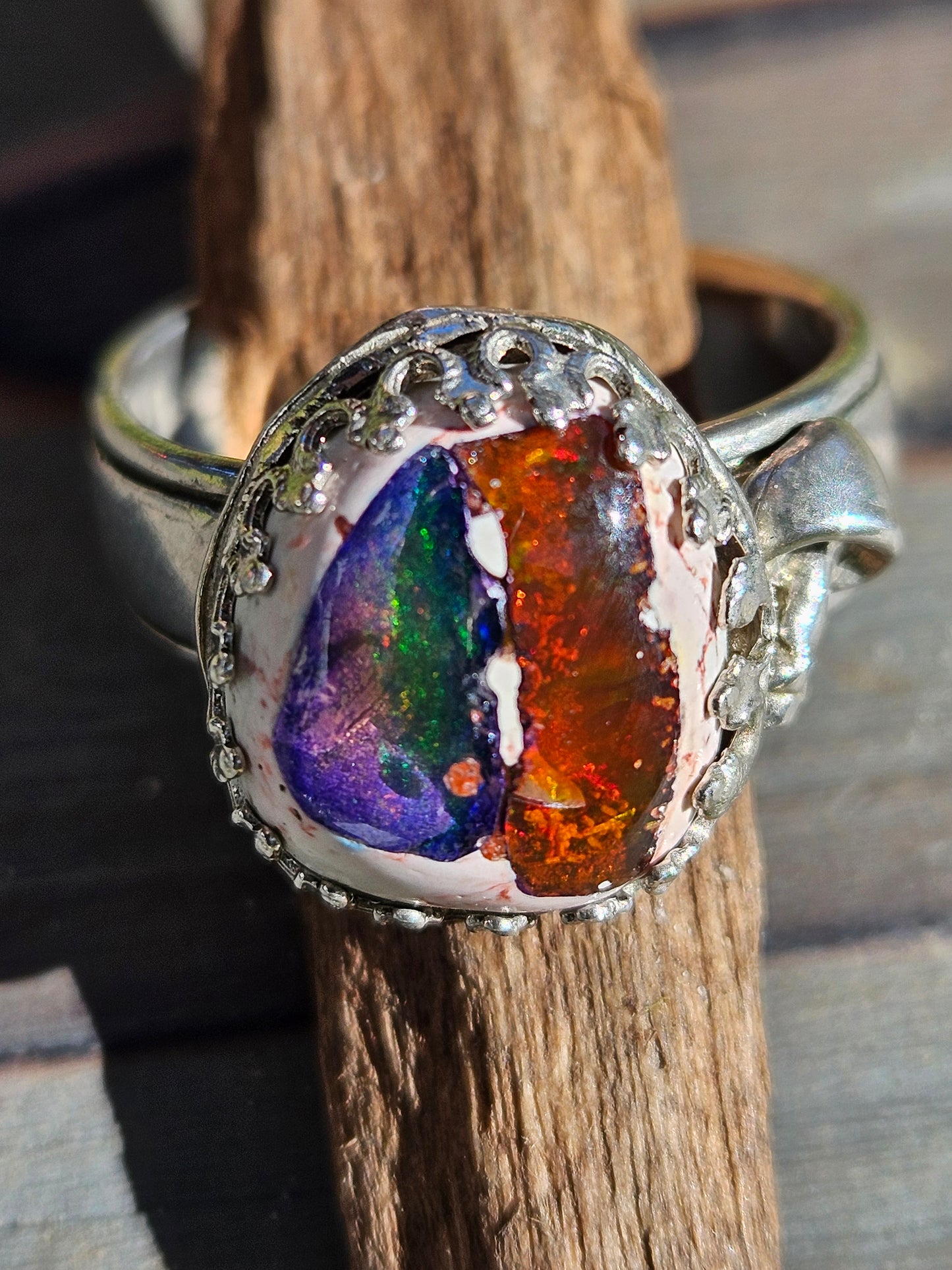 "Garden" Mexican Galaxy Opal Ring, Size 11