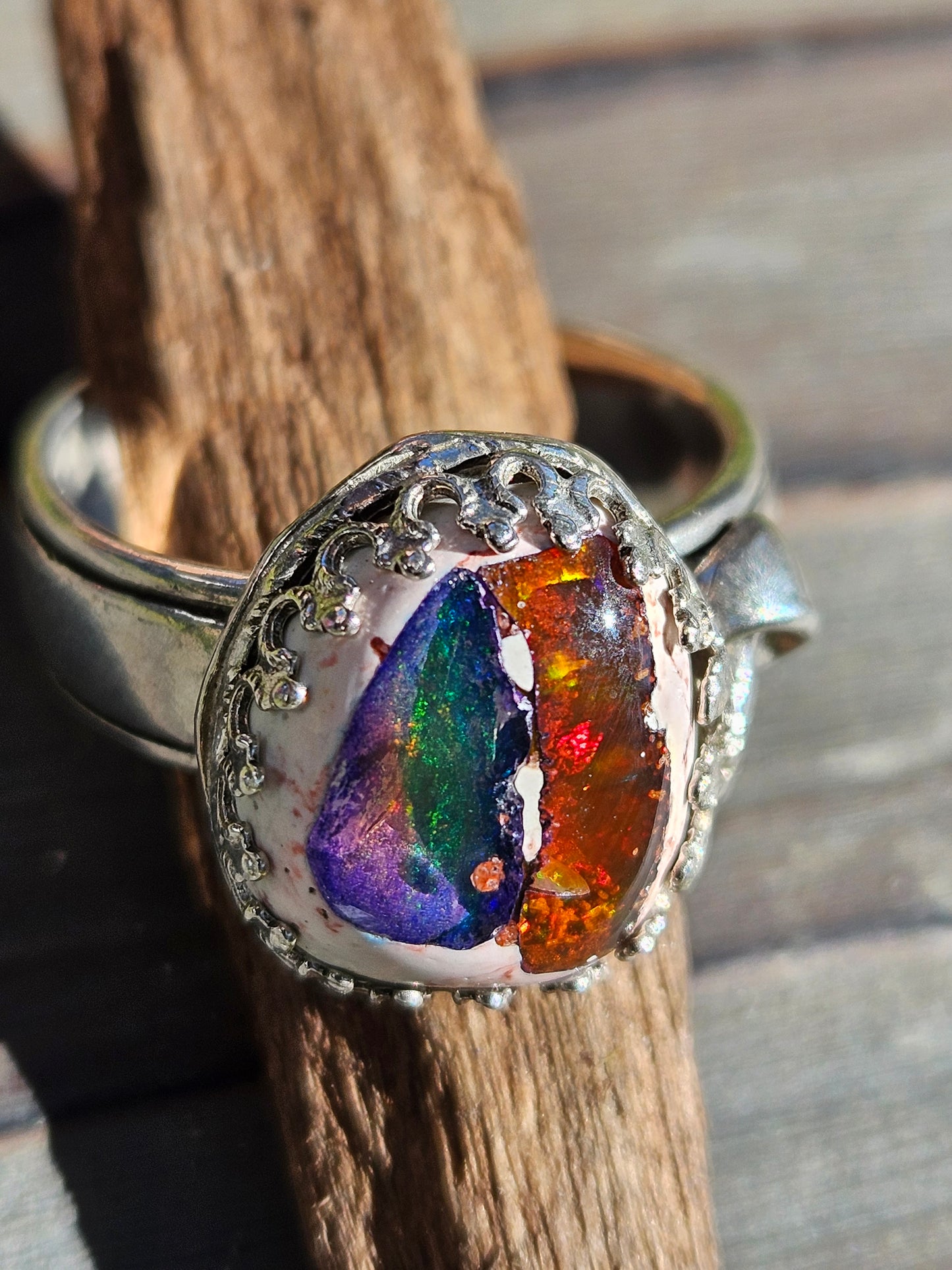 "Garden" Mexican Galaxy Opal Ring, Size 11