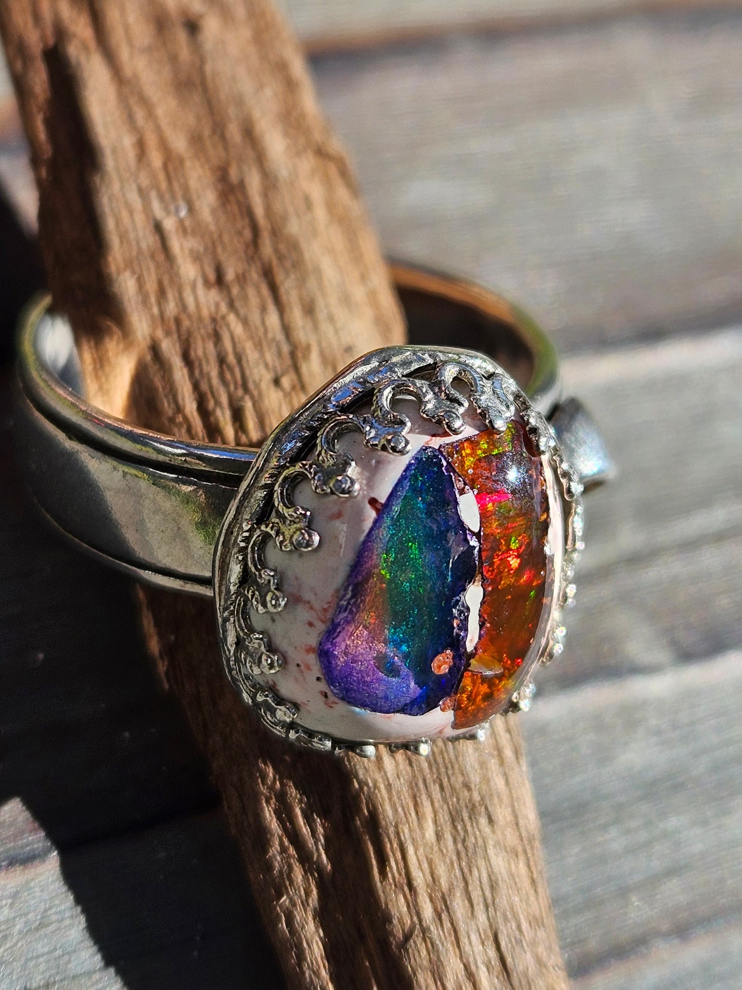 "Garden" Mexican Galaxy Opal Ring, Size 11